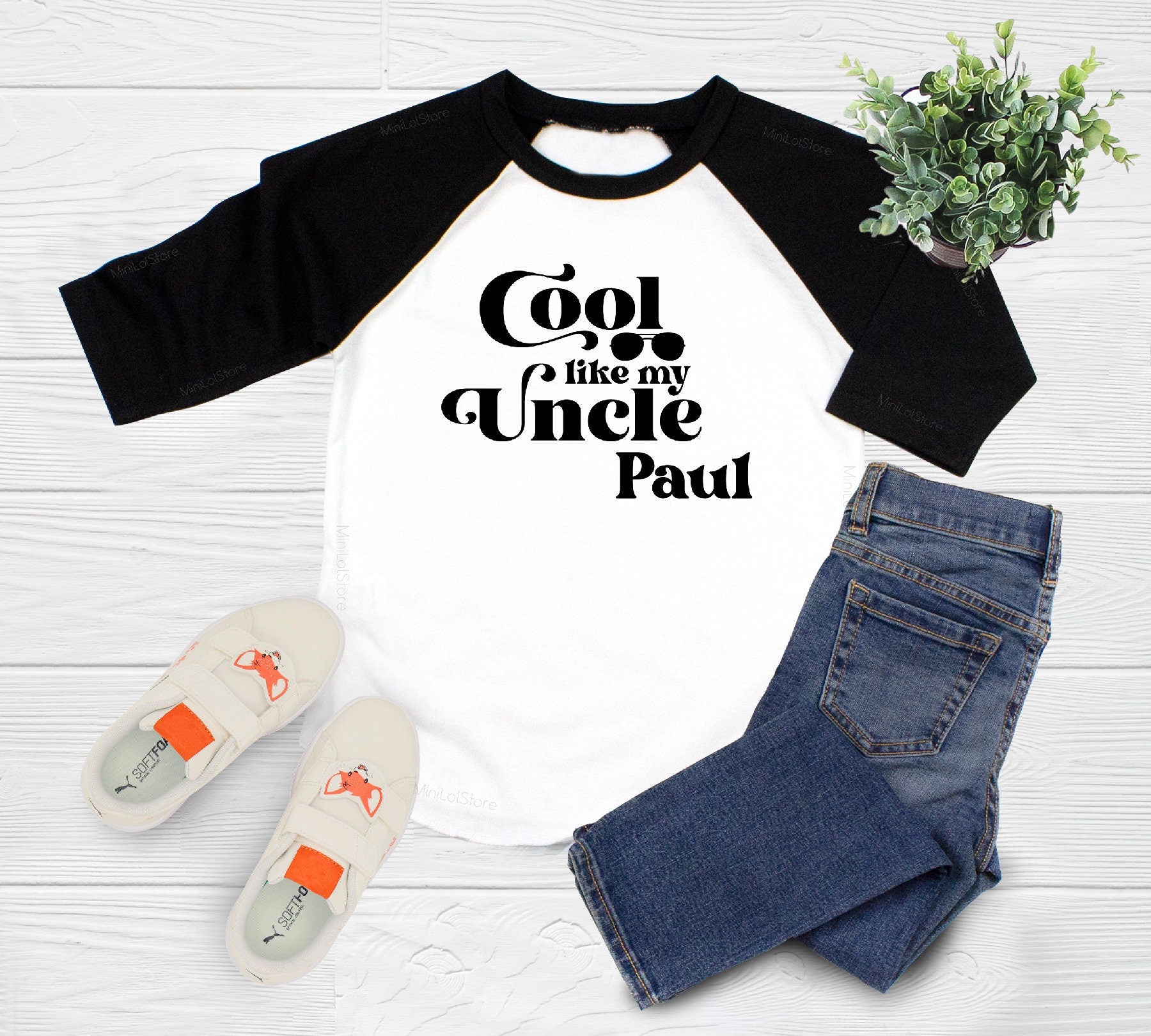 Personalized Cool Like My Uncle typographic design on Baby Short 0-3 Month Onesie