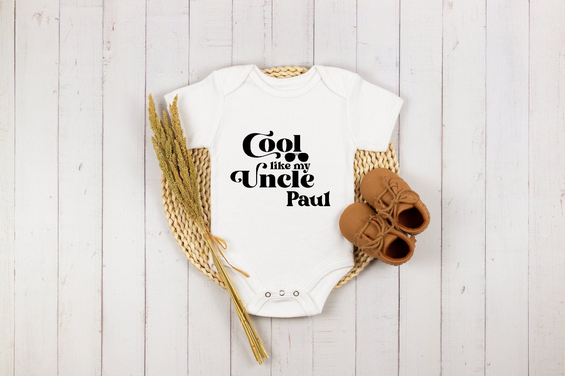 Personalized Cool Like My Uncle typographic design on Baby Short Newborn