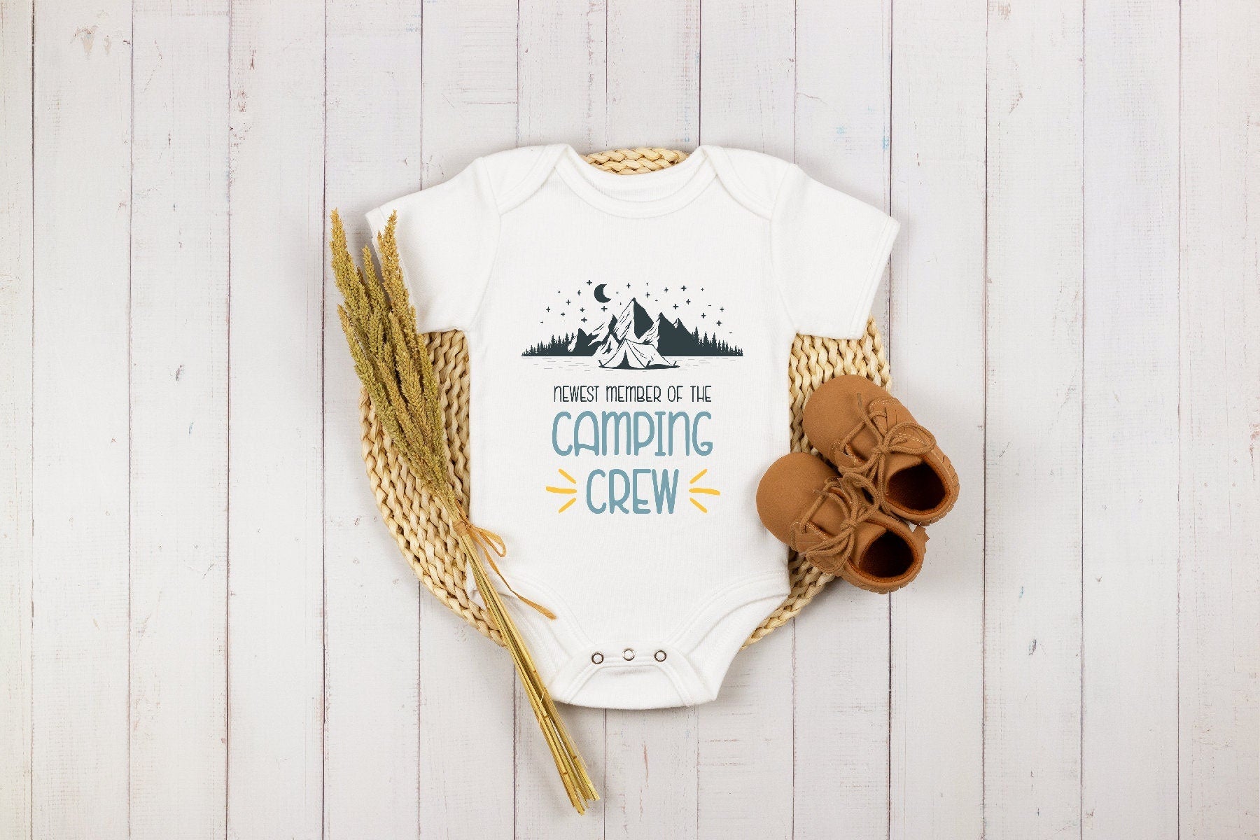 Newest Member Of The Camping Crew OnesieĀ®, New To The Camping Crew Baby OnesieĀ®, Camping Baby Gift, Cute Adventure Bodysuit
