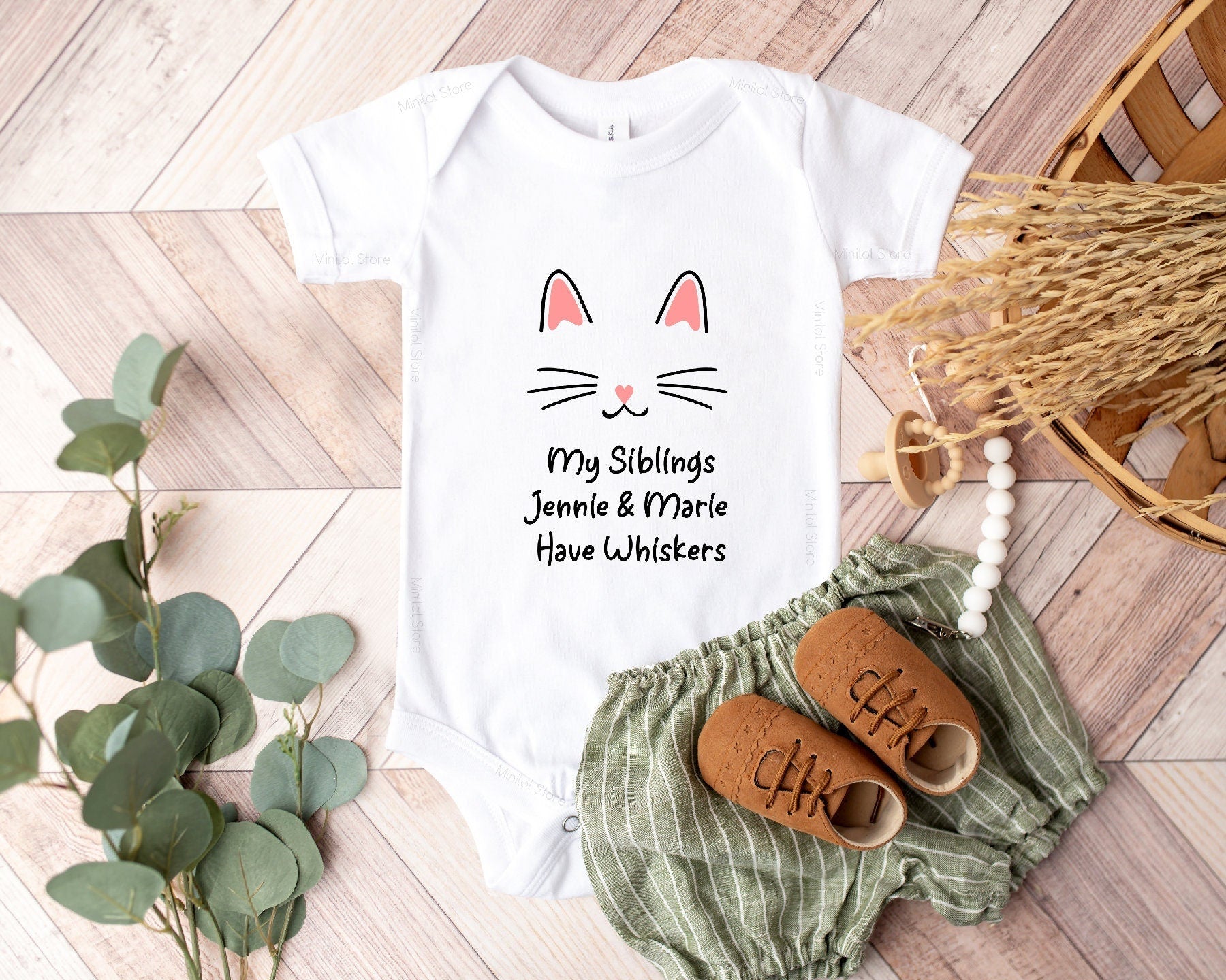Personalized My Siblings Have Whikers cat design on Baby Short Newborn