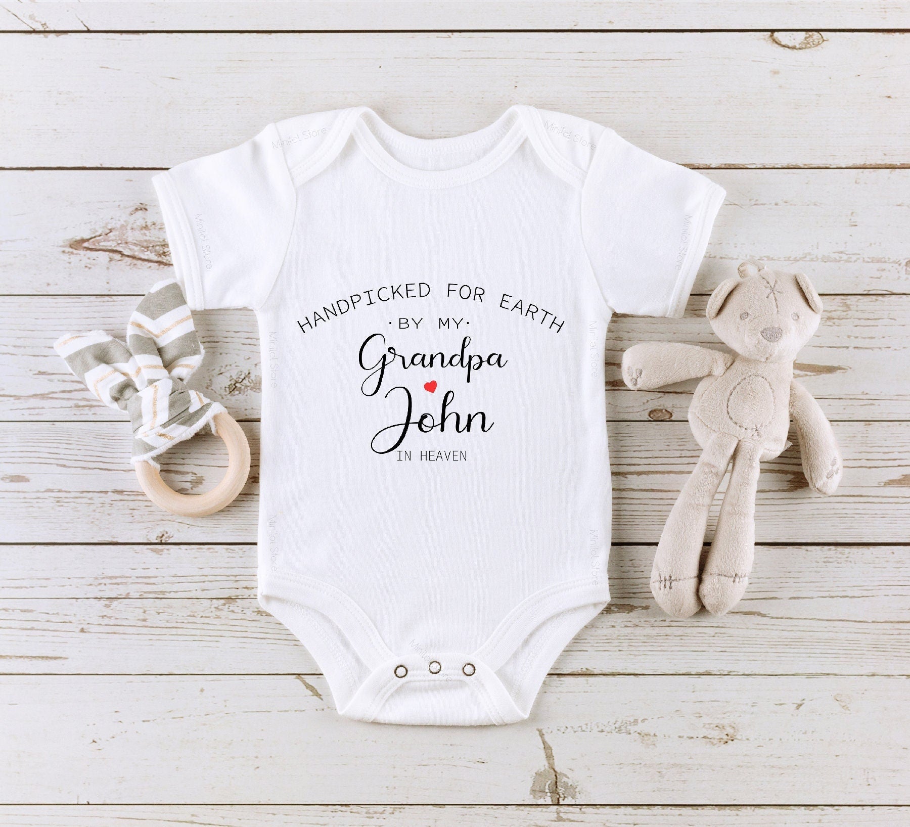 Personalized Handpicked by My Grandpa angel wings design on Baby Short Newborn