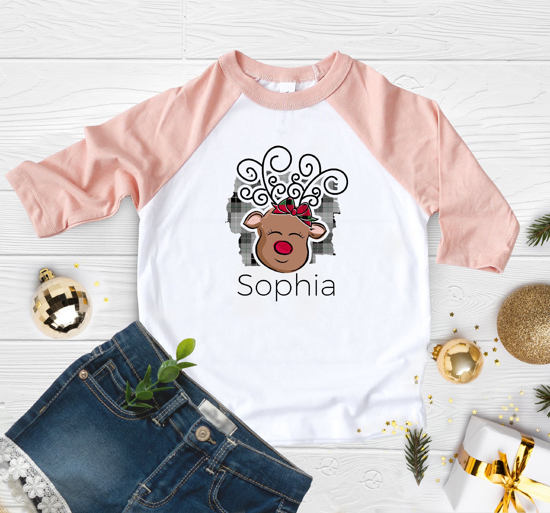 Personalized Toddler Christmas Raglan, Christmas Kids Shirt, Deer Christmas Girl Shirt, Baby Christmas Onesie® Sibling Christmas Shirt