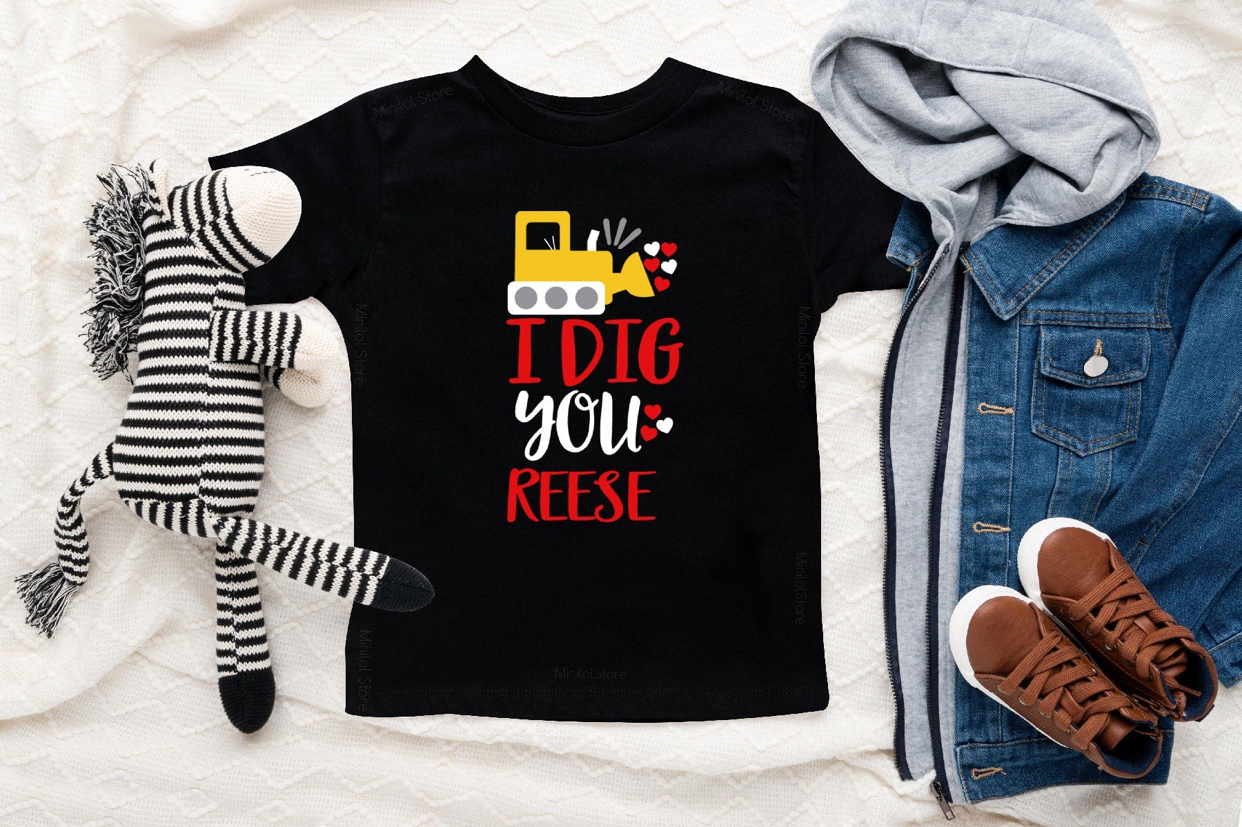 I Dig You Shirt, Personalization Valentine Boy Shirt , Truck Shirt, My First Valentines Day, Toddler Shirt, Kids Shirt , Construction Shirt