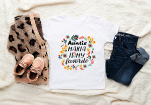 Personalized Auntie Is My Favorite flower design on Baby Short 3-6 Month Onesie