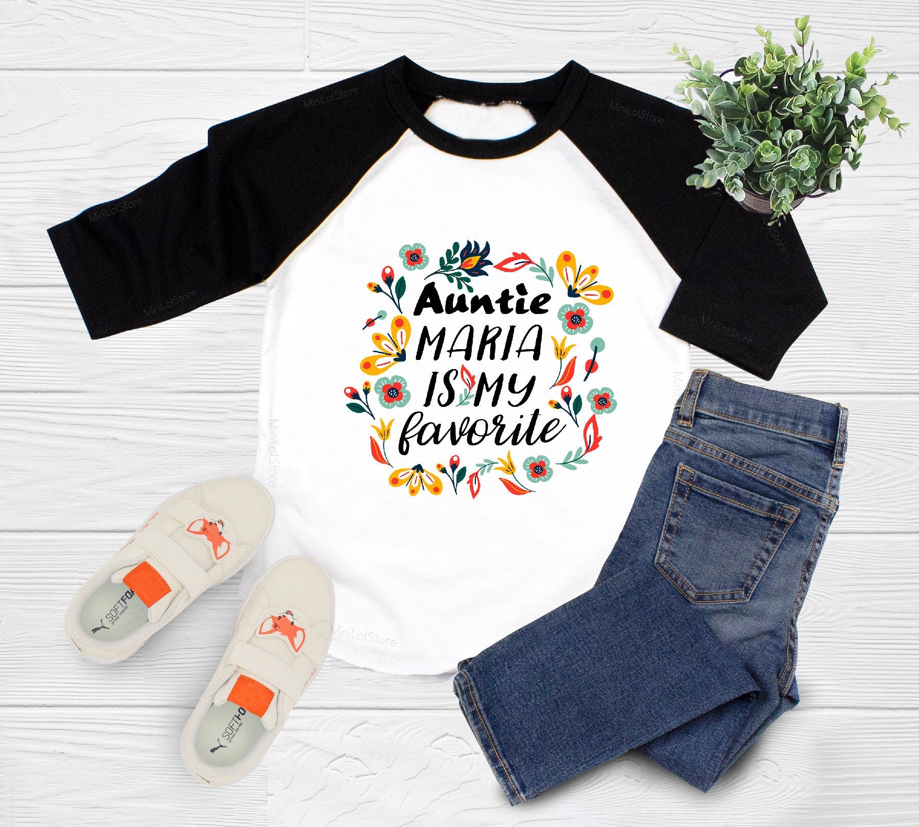 Personalized Auntie Is My Favorite flower design on Baby Short Newborn