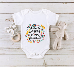 Personalized Auntie Is My Favorite flower design on Baby Short 24 Month Onesie