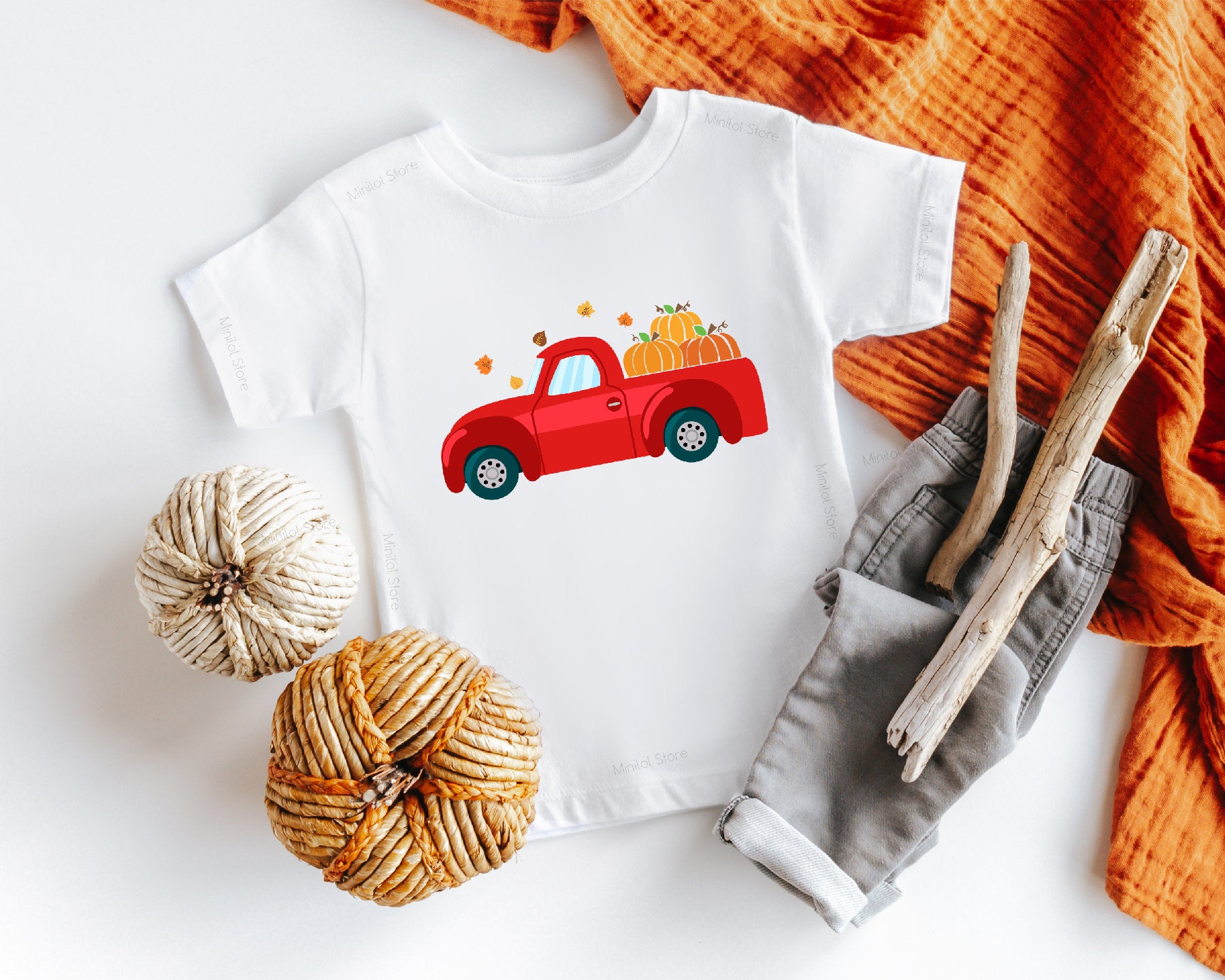 Fall Red Truck Onesie®, Pumpkin Truck Baby Outfit, Truck Onesie®, Baby Autumn Onesie®, Red Truck Boy Bodysuit