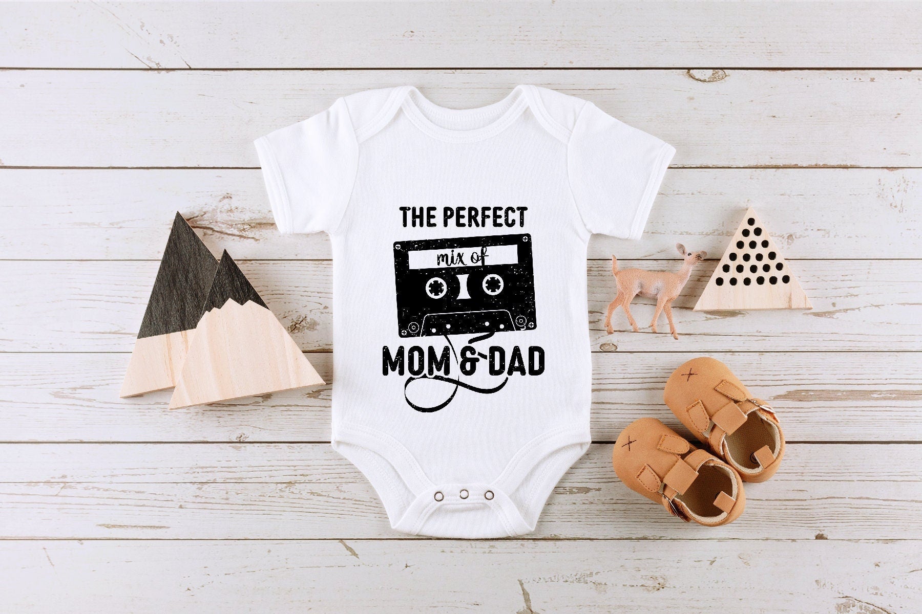 Funny Baby Onesie®, Perfect Mix of Mom and Dad Baby Onesie®, Funny Retro Mixtape Bodysuit, Music Bodysuit