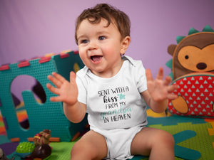 Custom Sent with a Kiss from My Grandpa Grandma in Heaven rainbow design on Baby Short 12 Month Onesie