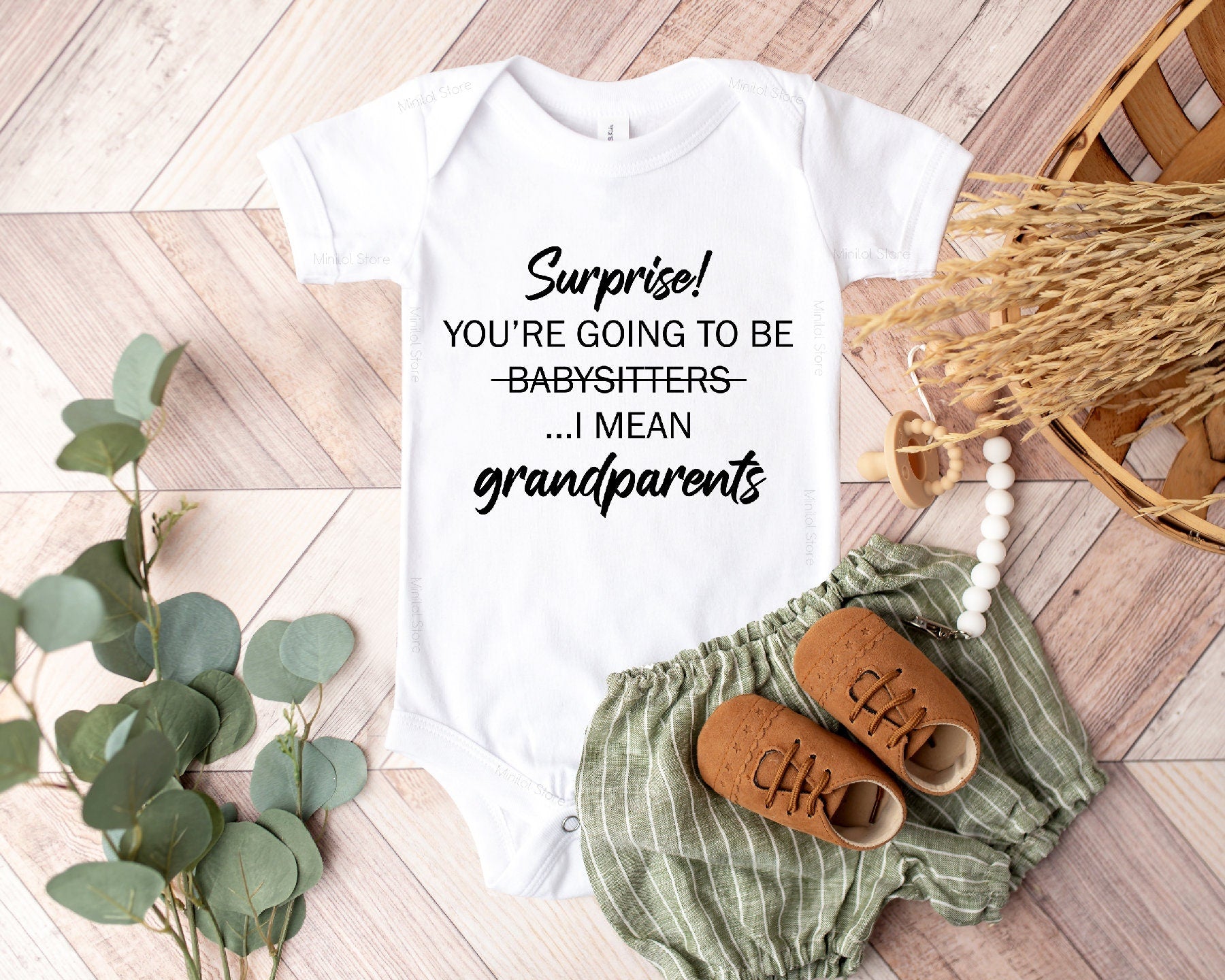 Baby Announcement Onesie®, Grandparents Bodysuit, Funny Baby Onesie®, Surprise You're Going To Be Babysitters I Mean Grandparents Onesie®