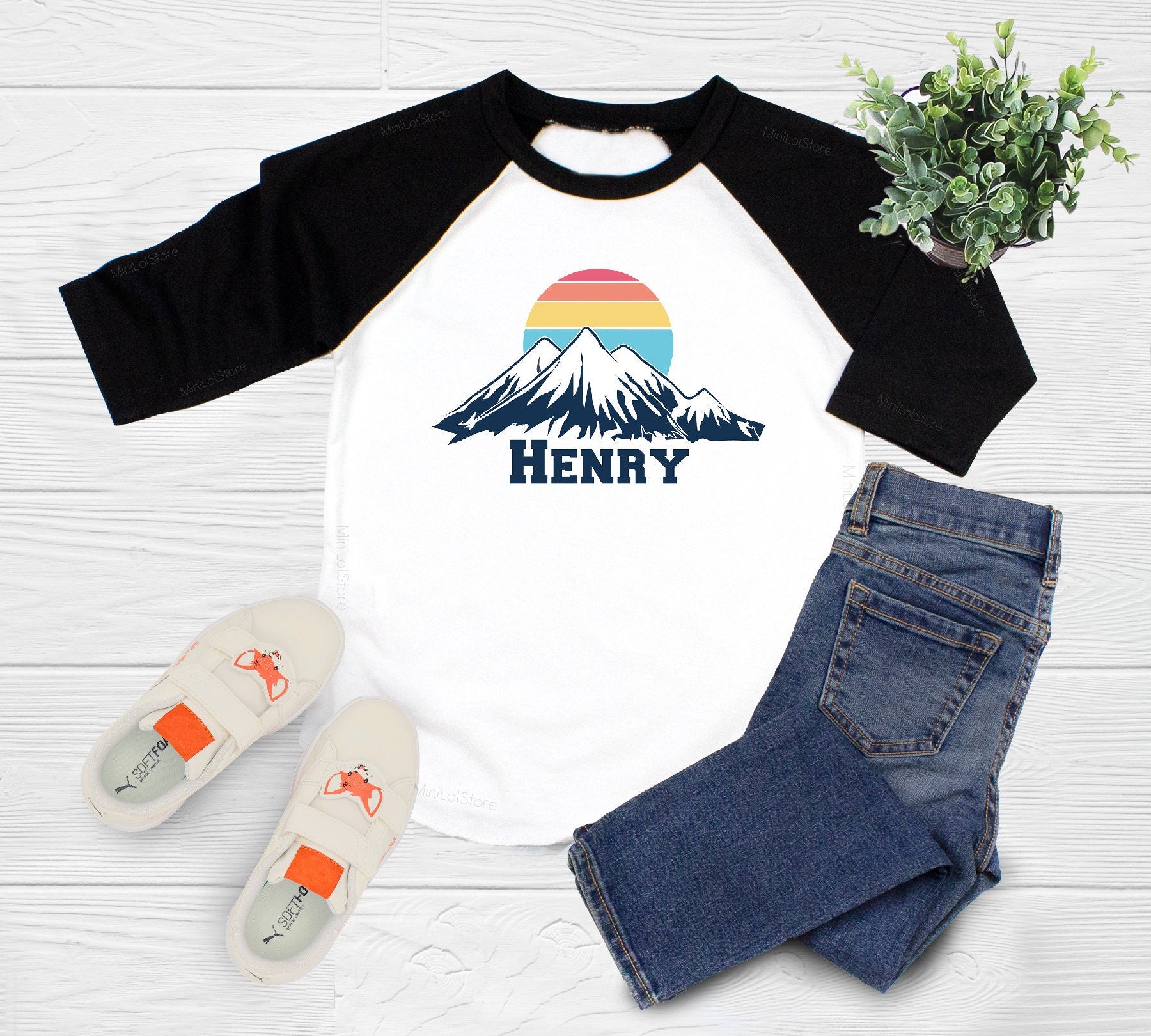 Personalized mountain adventure kids shirt with custom name