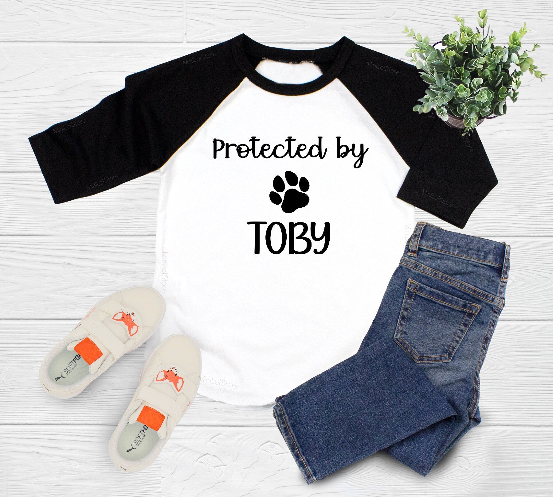 Personalized Gift For Kids, Protected by Dog Kids Shirt, Personalized Dog Name Kids Shirt, Cute Pet Baby Onesie®, Custom Dog Name
