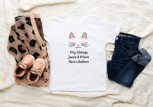 Personalized My Siblings Have Whikers cat design on Baby Short 3-6 Month Onesie