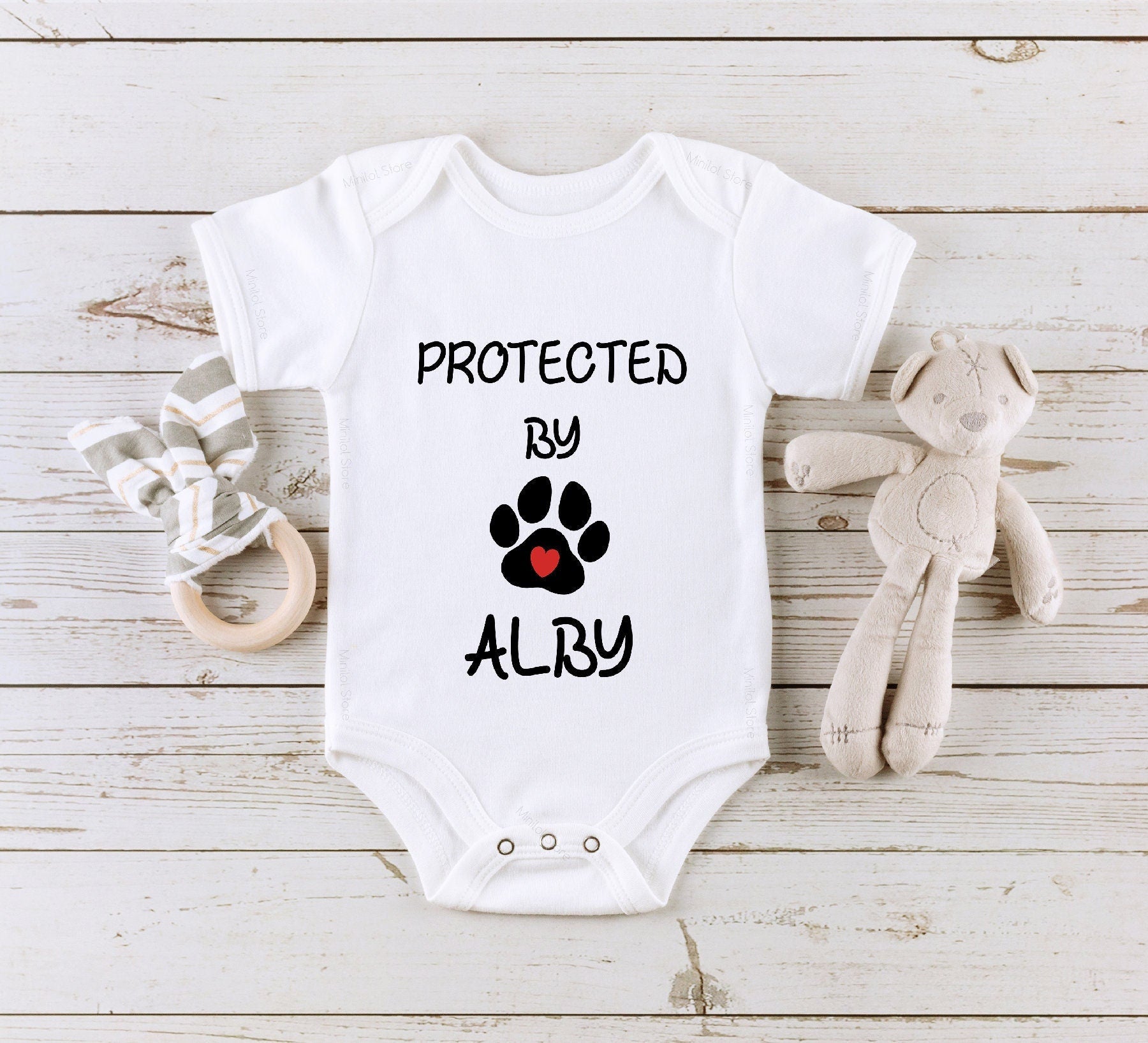 Protected By Dog OnesieĀ®, Custom Baby OnesieĀ®, Baby Shower Gift, Cute Sibling Bodysuit, Newborn Outfit