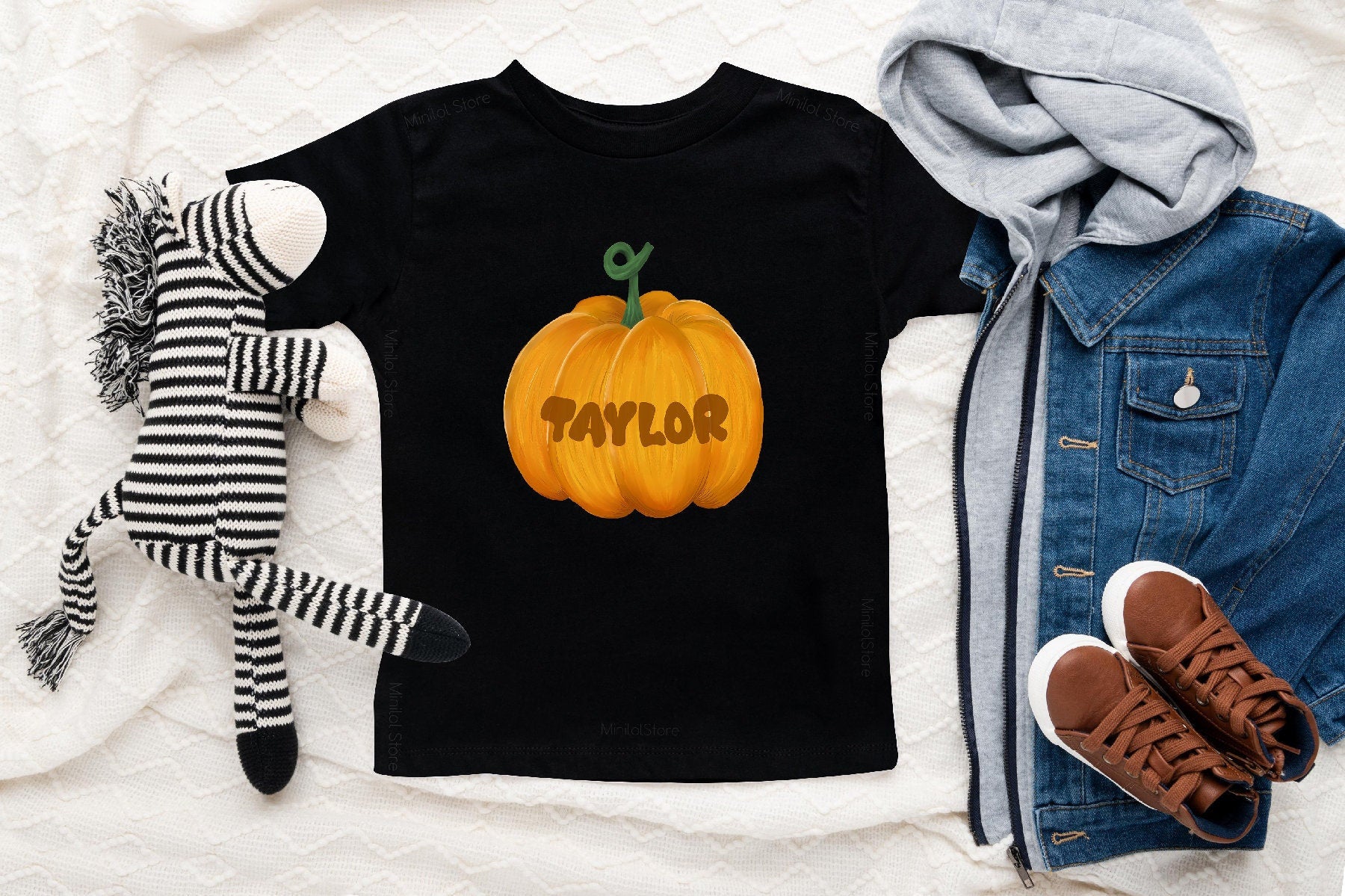 Main product mockup of Personalized Pumpkin Fall Kids Shirt