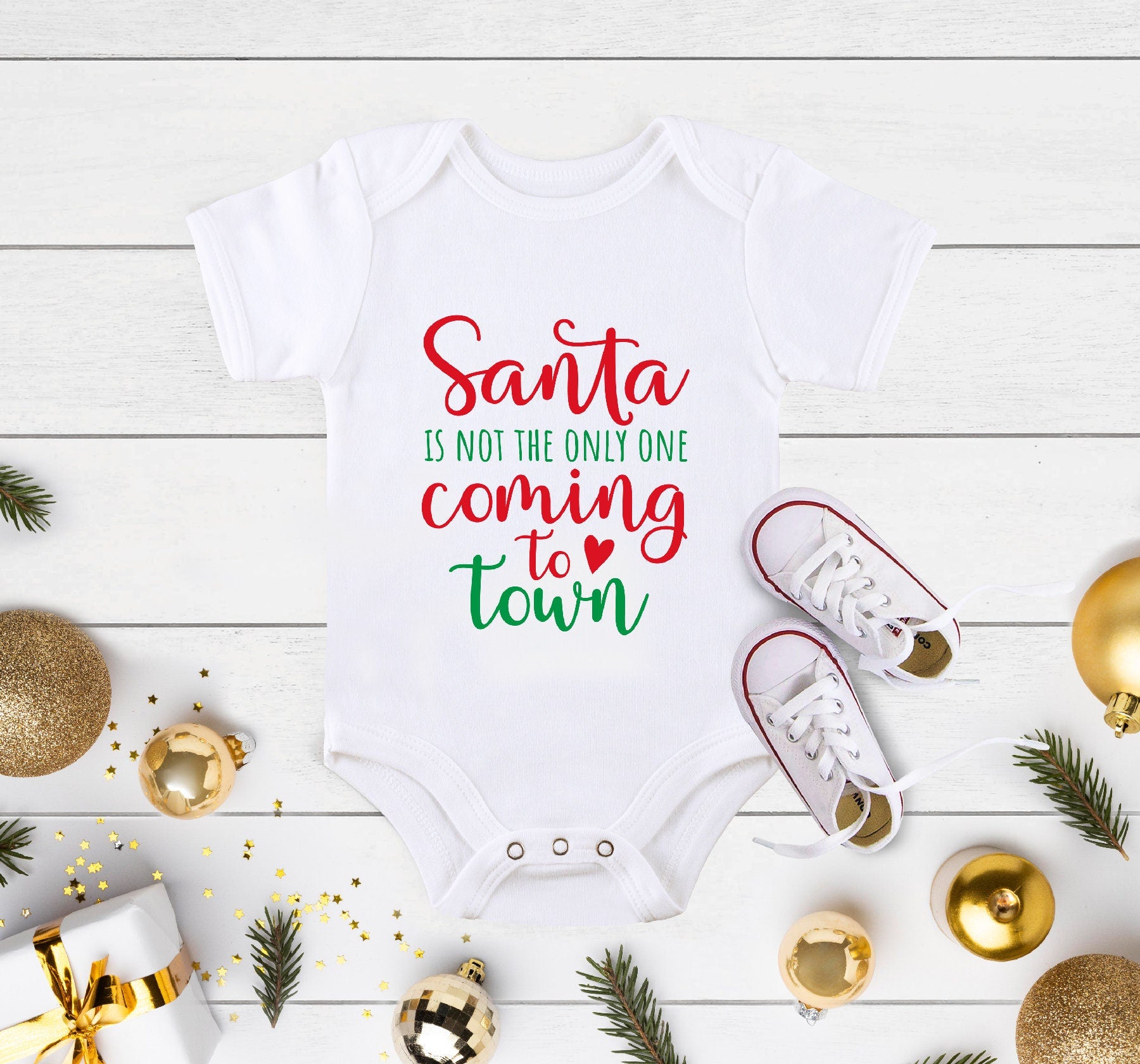 Santa Isn't The Only One Coming To Town OnesieĀ®, Pregnancy Announcement Gift, Pregnancy Reveal Gift, Christmas Baby Announcement OnesieĀ®