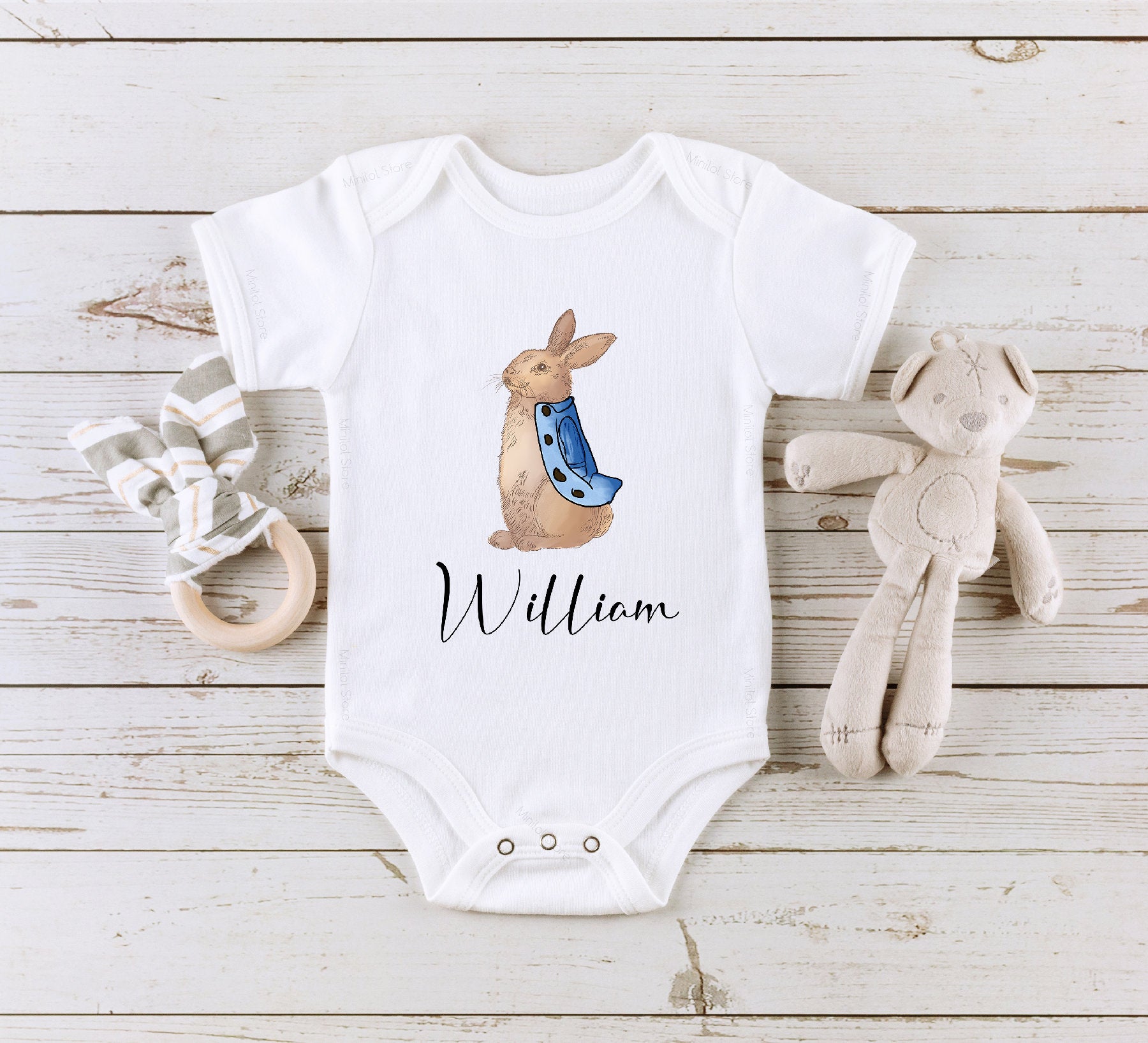 Personalized Name Bunny Onesie®, Cute Easter Bunny Bodysuit, Cute Rabbit Kids Shirt, Personalized Rabbit Kids Shirt, Cute Animal Kids Shirt