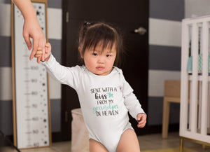 Custom Sent with a Kiss from My Grandpa Grandma in Heaven rainbow design on Baby Short 24 Month Onesie