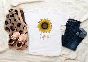 Personalized Name Sunflower Toddler Gift sunflower design on Baby Short 6-9 Month Onesie