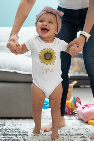 Personalized Name Sunflower Toddler Gift sunflower design on Baby Short 18 Month Onesie