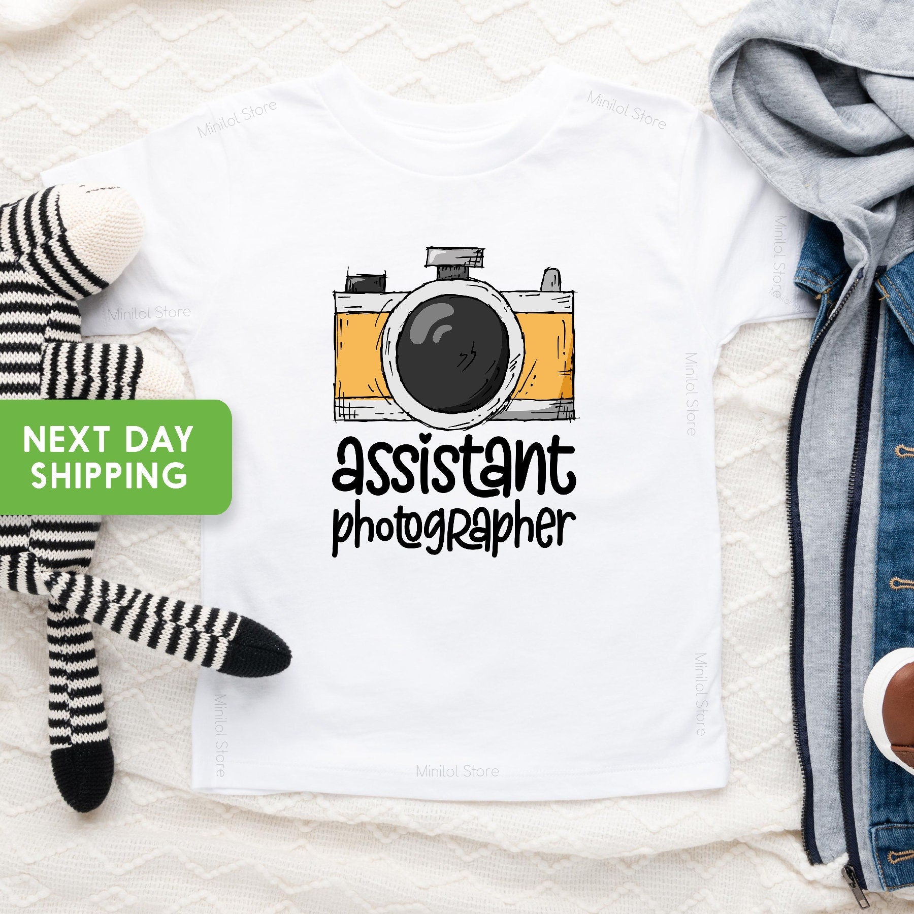 Photography Shirt, Assistant Photographer Toddler Shirt, Gift Idea for Photographer Dad Baby Onesie®, Brand Baby Bodysuits, Camera Kids Tee