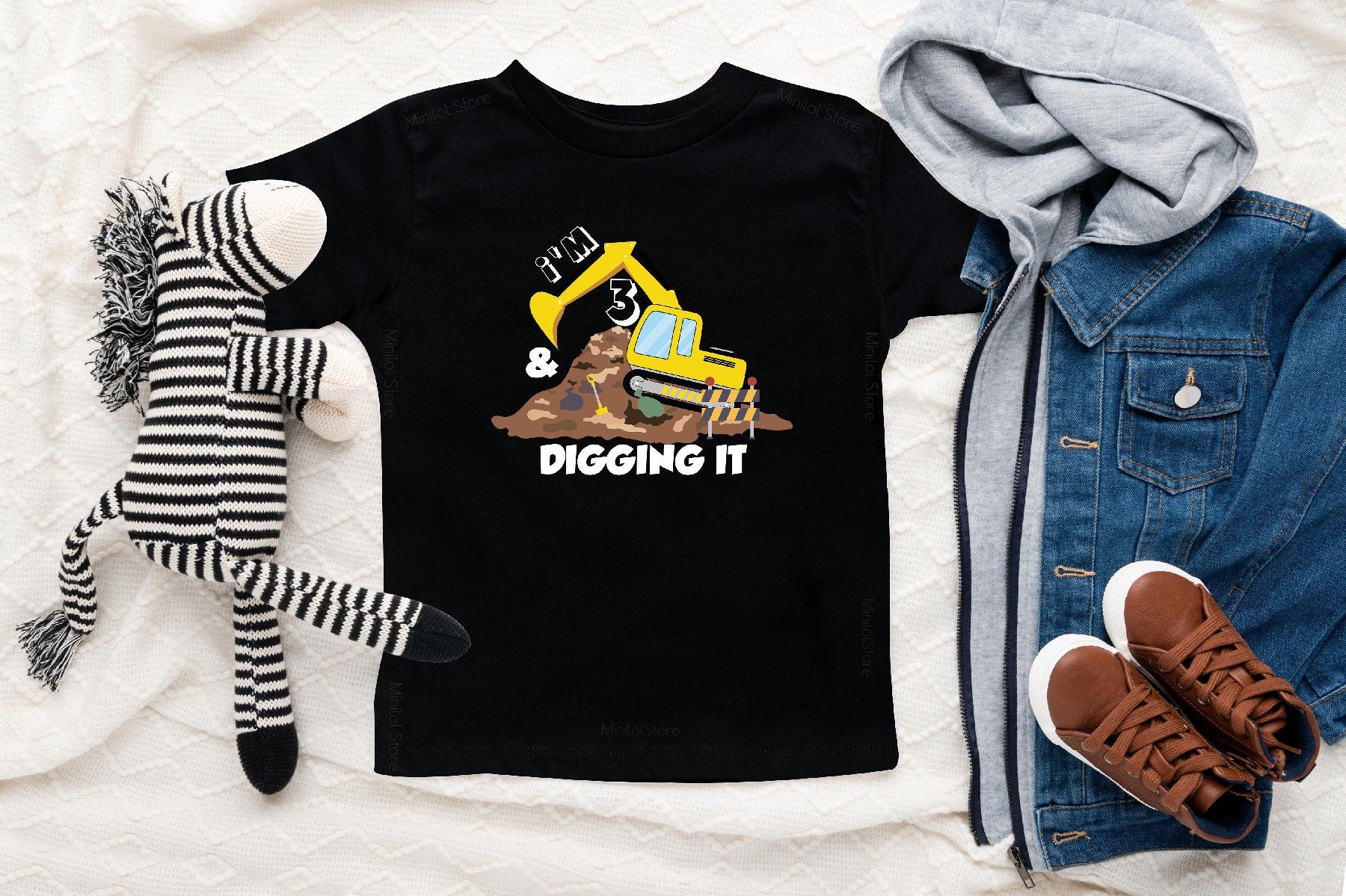 I'm 3 And Digging It, Construction Theme Birthday Shirt, 3 Year Old Birthday Shirt, 3nd Birthday Shirt, Three Year Old Construction Party