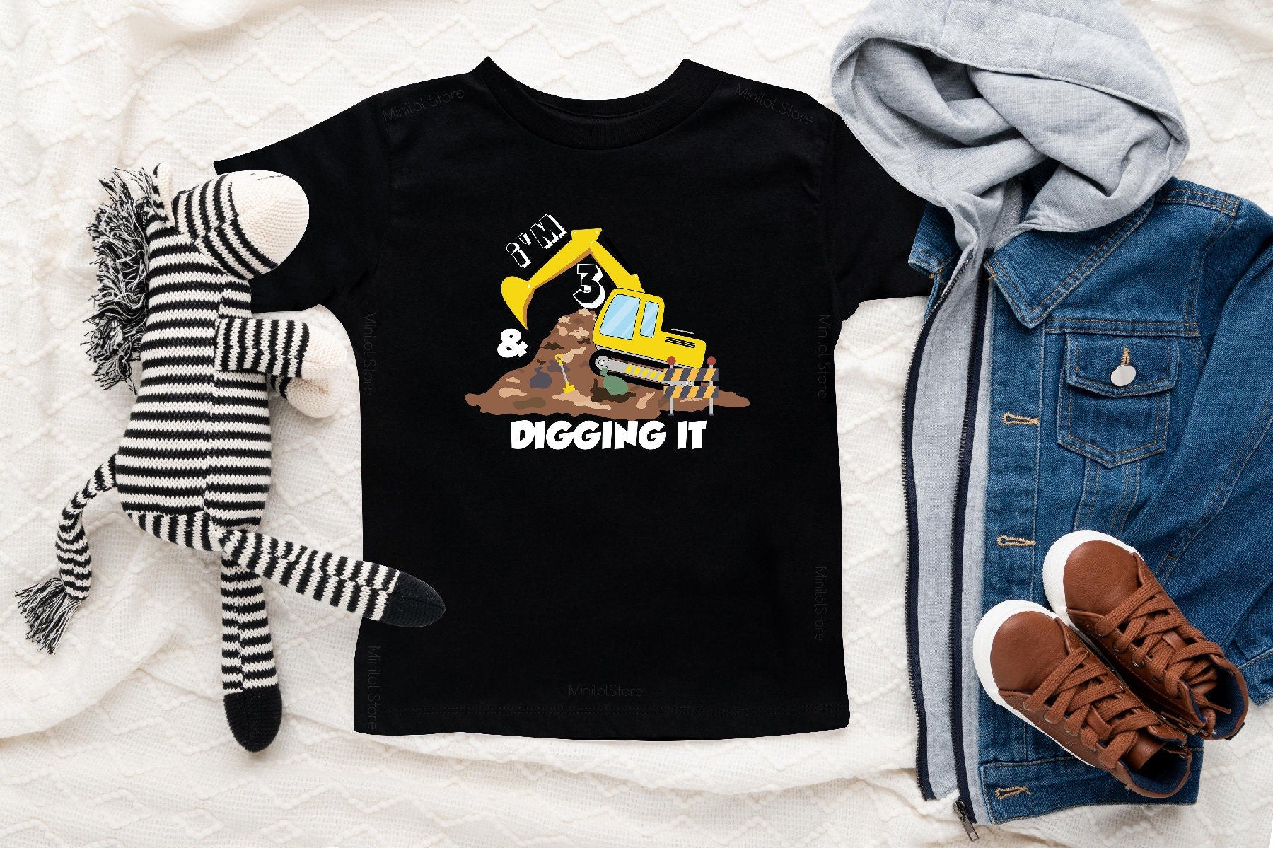 Construction Theme Birthday Shirt, I'm 3 And Digging It, 3 Year Old Birthday Shirt, 3nd Birthday Shirt, Three Year Old Construction Party