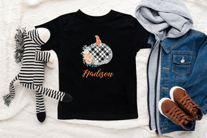 Lifestyle mockup featuring Personalized Pumpkin Fall Kids Shirt – Style 2