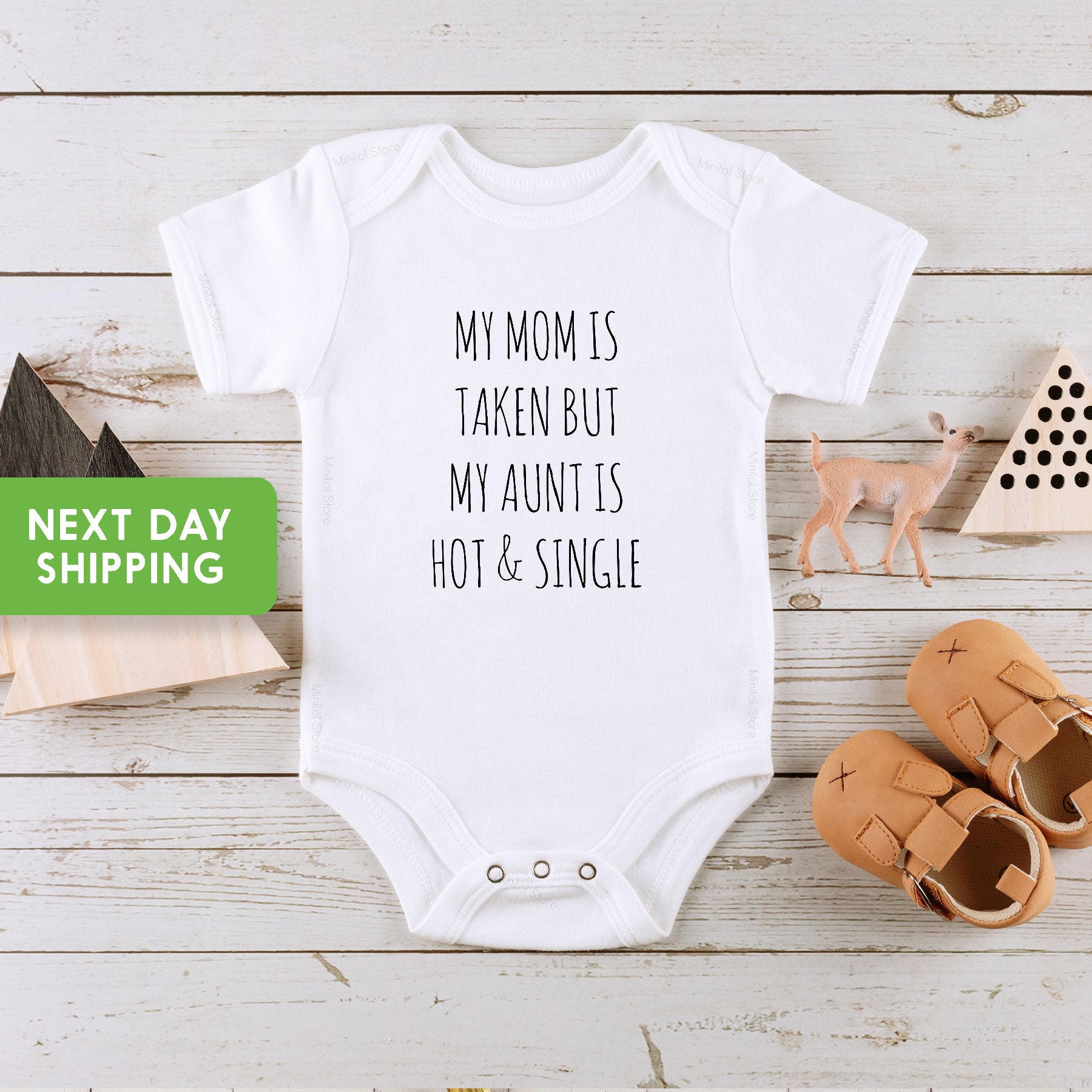 My Mom Is Taken But My Aunt Is Hot Baby OnesieĀ®, Funny Aunt Baby OnesieĀ®, Cute Aunt Baby OnesieĀ® Bestseller, Funny Baby Shower Gift