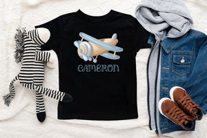 Personalized Airplane Name airplane design on Baby Short 3-6 Month Onesie