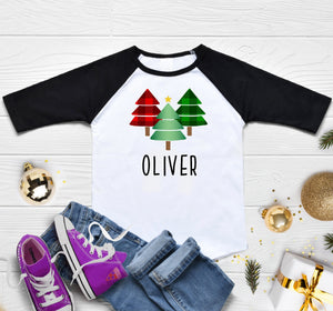 Personalized Buffalo Plaid Christmas Christmas tree design on Baby Short 6-9 Month Onesie