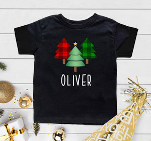Personalized Buffalo Plaid Christmas Christmas tree design on Baby Short 3-6 Month Onesie