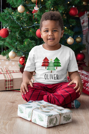 Personalized Buffalo Plaid Christmas Christmas tree design on Baby Short 24 Month Onesie