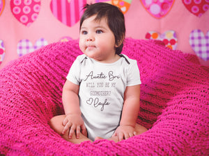 Personalized Will You Be My Godmother typographic design on Baby Short 24 Month Onesie