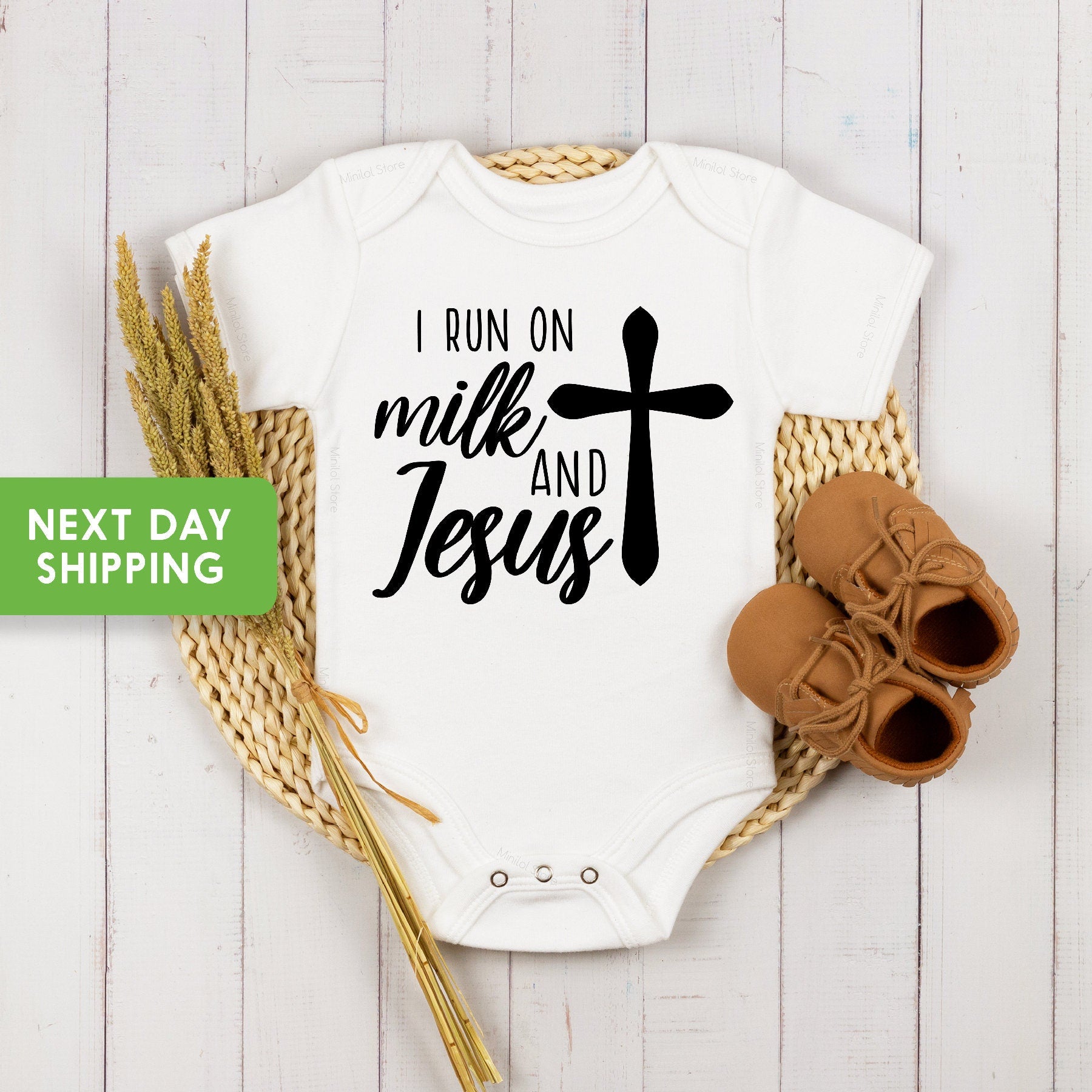Jesus and Milk OnesieĀ®, Christian Baby OnesieĀ®, Unisex Baby Gift, Unique Baby Gift, Religious Baby OnesieĀ®, Christian Baby Gift, Baptism