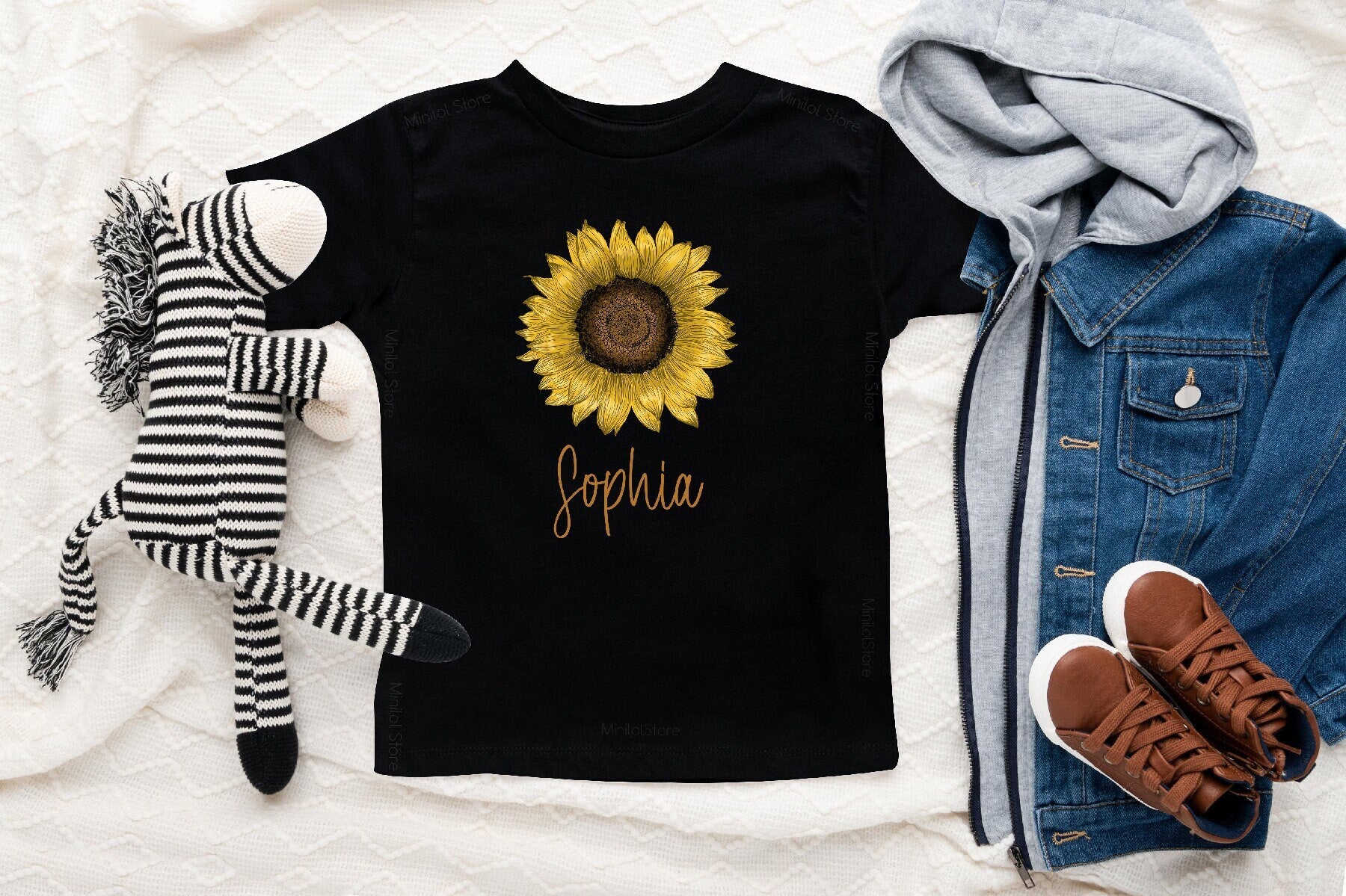 Personalized Name Sunflower Toddler Gift sunflower design on Baby Short Newborn
