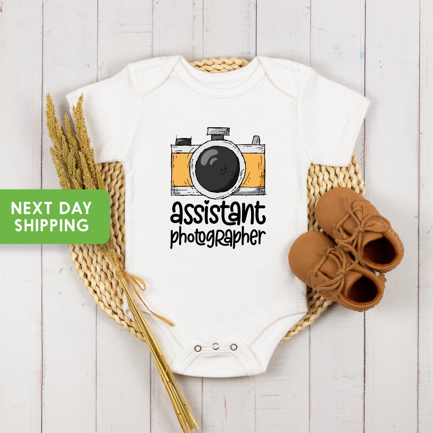 Gift Idea for Photographer Dad Baby Onesie®, Assistant Photographer Funny Onsie®, Brand Baby Bodysuits, Camera Onesie®, Photography Shirt