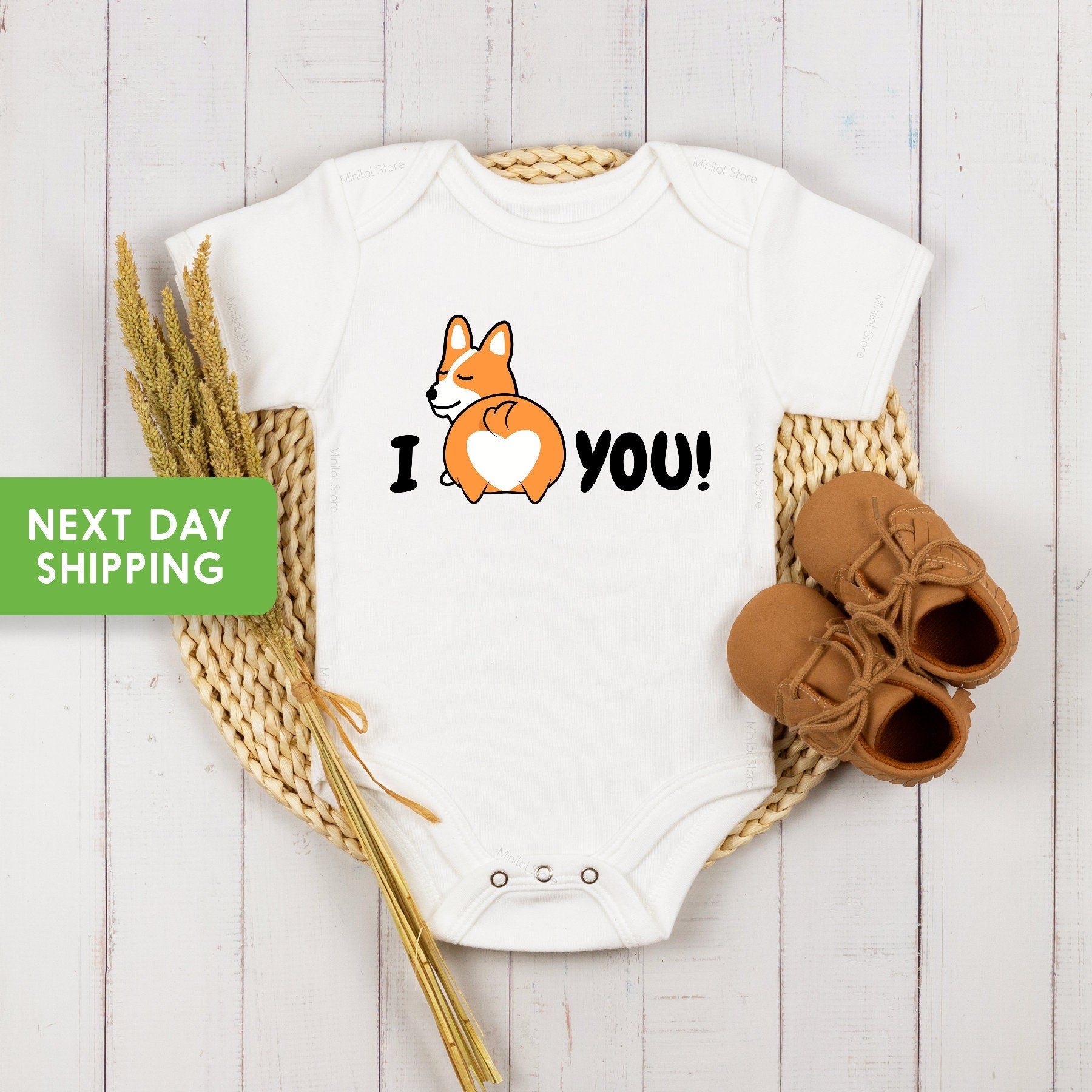 I Love You Corgi Butt OnesieĀ®, Corgi Themed OnesieĀ®, Funny Animal Themed Baby Clothes, Baby Shower Gift, Funny Baby OnesieĀ®
