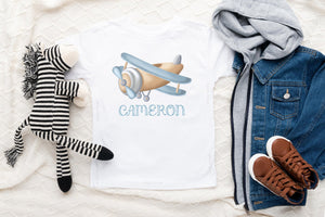 Personalized Airplane Name airplane design on Baby Short 6-9 Month Onesie