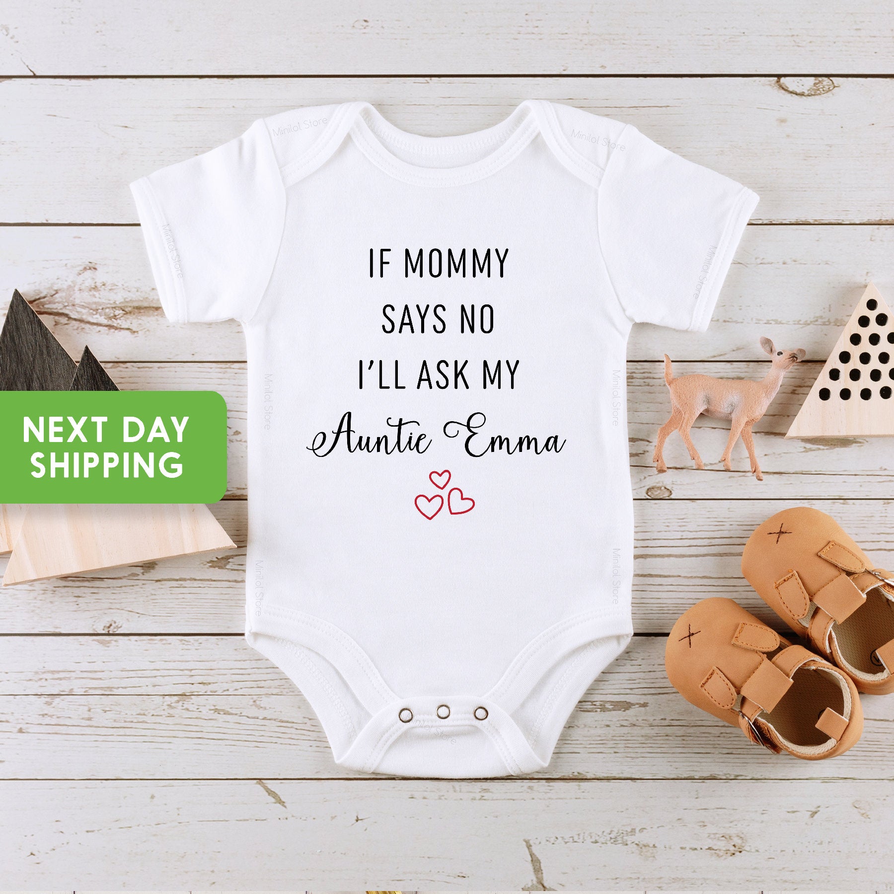 If Mummy Says No I'll Ask My Auntie Baby Grow, Personalised Baby Grow, Favourite Auntie Baby Vest, Personalised Baby Grow, Custom Baby Vest