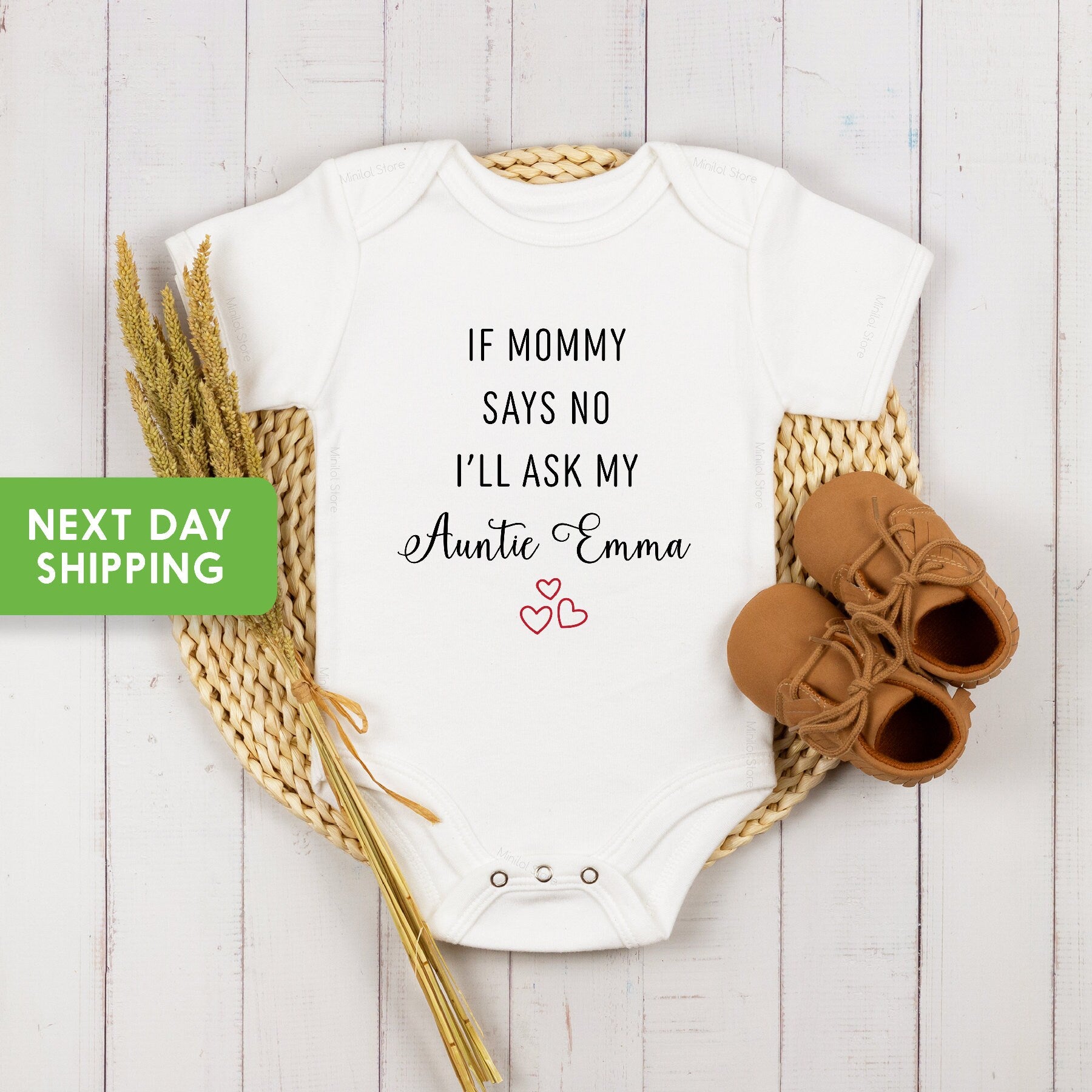 If Mummy Says No I'll Ask My Auntie Baby Grow, Personalised Baby Grow, Favourite Auntie Baby Vest, Personalised Baby Grow, Custom Baby Vest