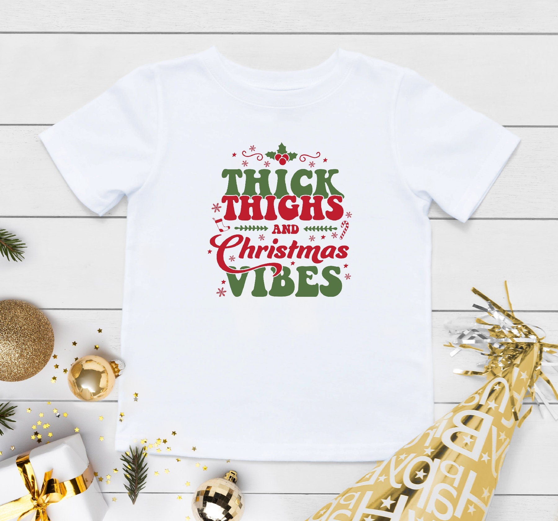 Thick Thighs Christmas Vibes Onesie®, Funny Christmas Bodysuit, Cute Holiday Baby Onesie®, Christmas Baby Gift, Christmas Onesie®