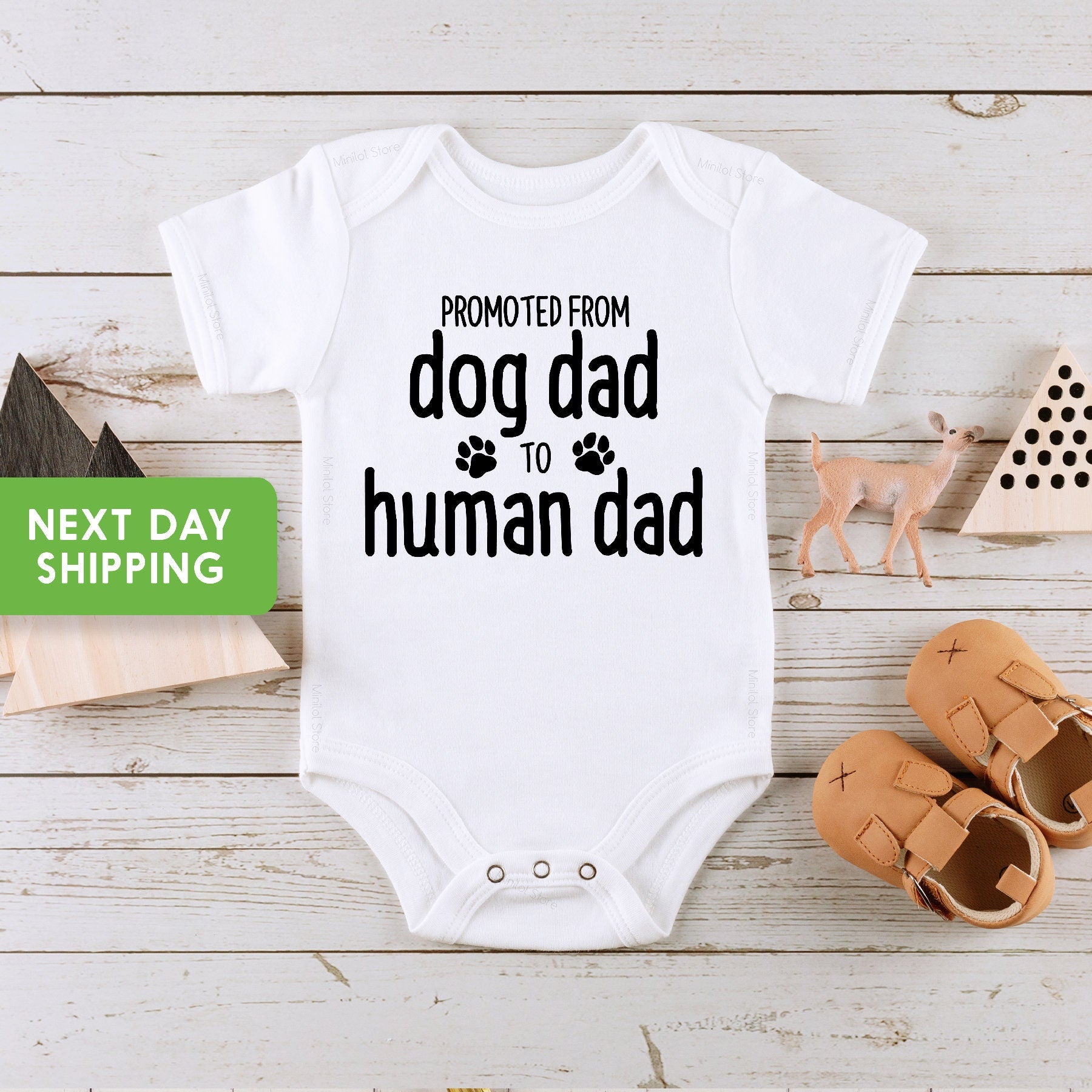 Promoted From Dog Dad to Human Dad Onesie®, Baby Announcement Onesie®, Pregnancy Reveal Onesie®, New Dad Onesie®, Gender Reveal, Surprise
