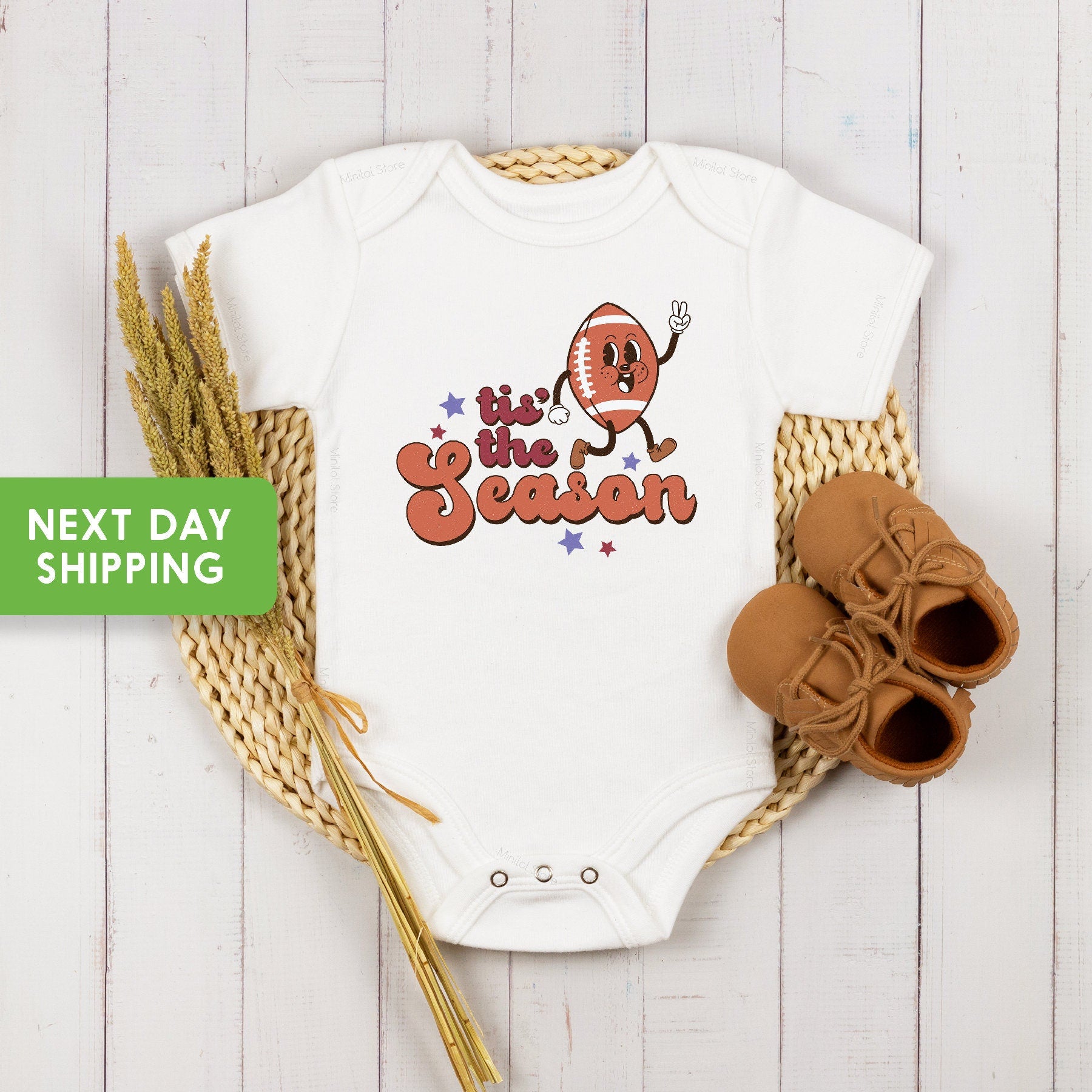 Football' Tis The Season Onesie®, Retro Fall Bodysuit, Cute Football Natural Onesie®, Fall Baby Onesie®, Autumn Toddler Shirt