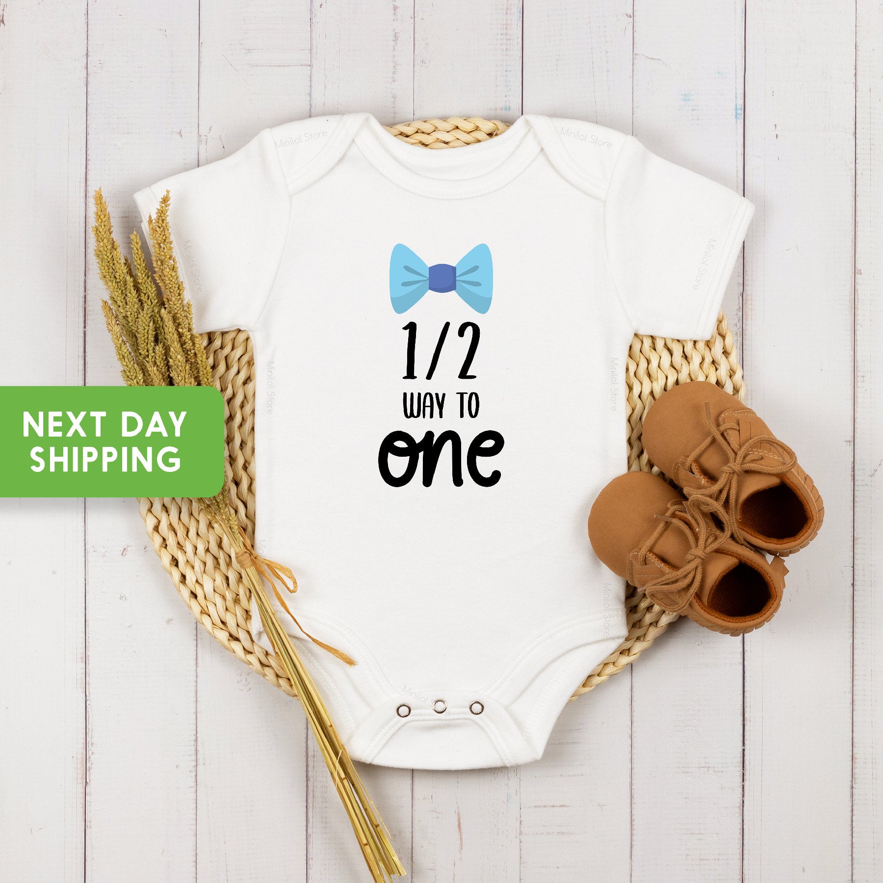 Six Month Milestone Onesie®, 6 Month Onesie® for Baby Boy, 6th Milestone Bodysuit for Baby, Baby Shower Gift, Bowtie 1/2 Way to One Onesie®