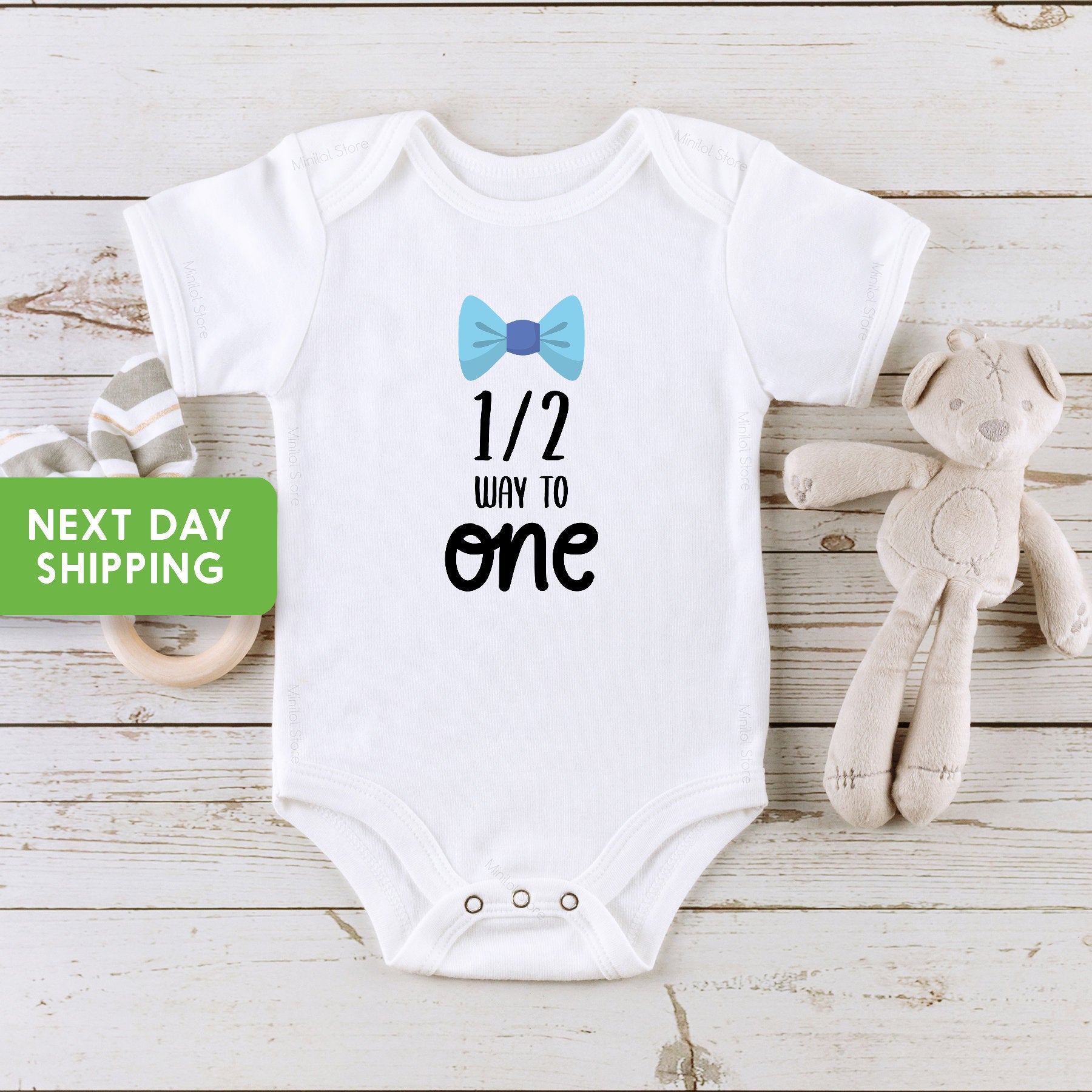 Six Month Milestone Onesie®, 6 Month Onesie® for Baby Boy, 6th Milestone Bodysuit for Baby, Baby Shower Gift, Bowtie 1/2 Way to One Onesie®