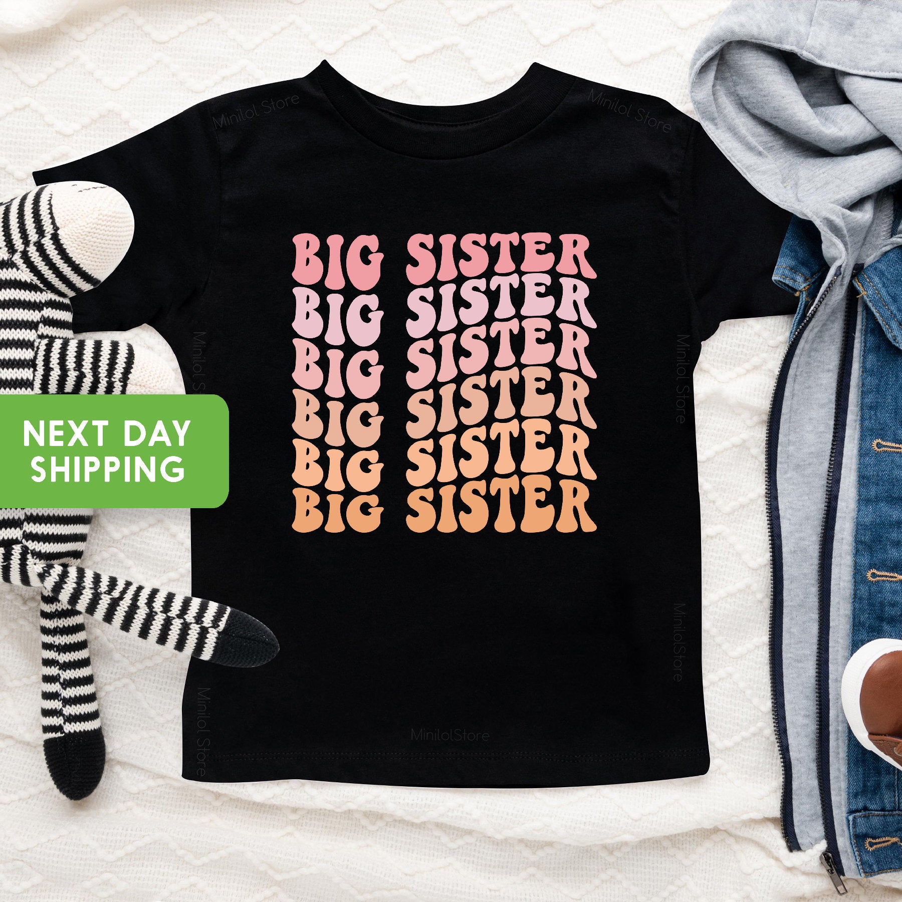 Retro Big Sister Toddler Shirt, Rainbow Sibling Kids Shirt, Big Sister Toddler Tee, Big Sister Announcement, New Baby Announcement Onesie®