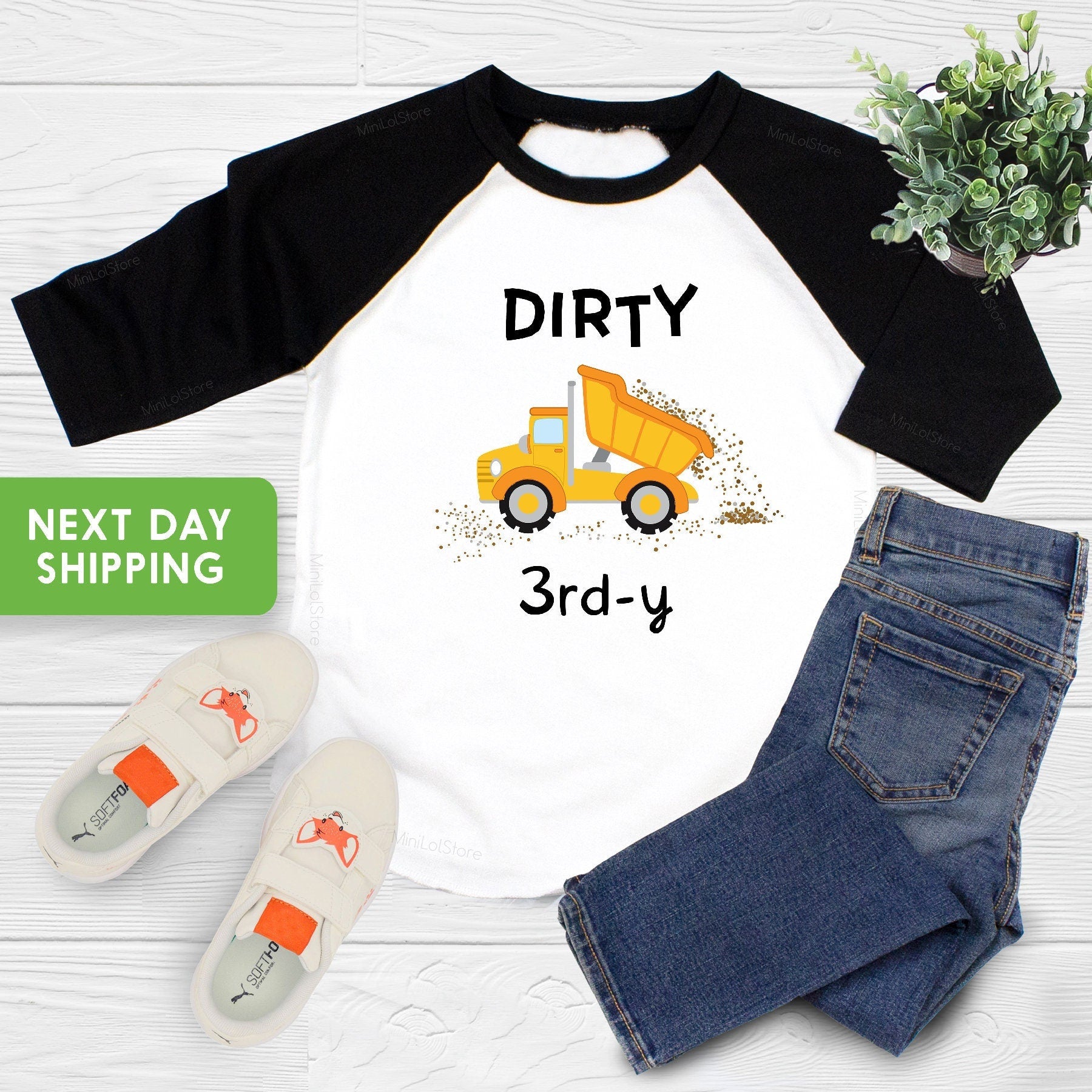 Dirty 3rd-y Construction Truck 3rd Birthday Party Shirt for Cake Smash, Birthday Boy Outfit 3, Three Year Old, Construction Themed Birthday