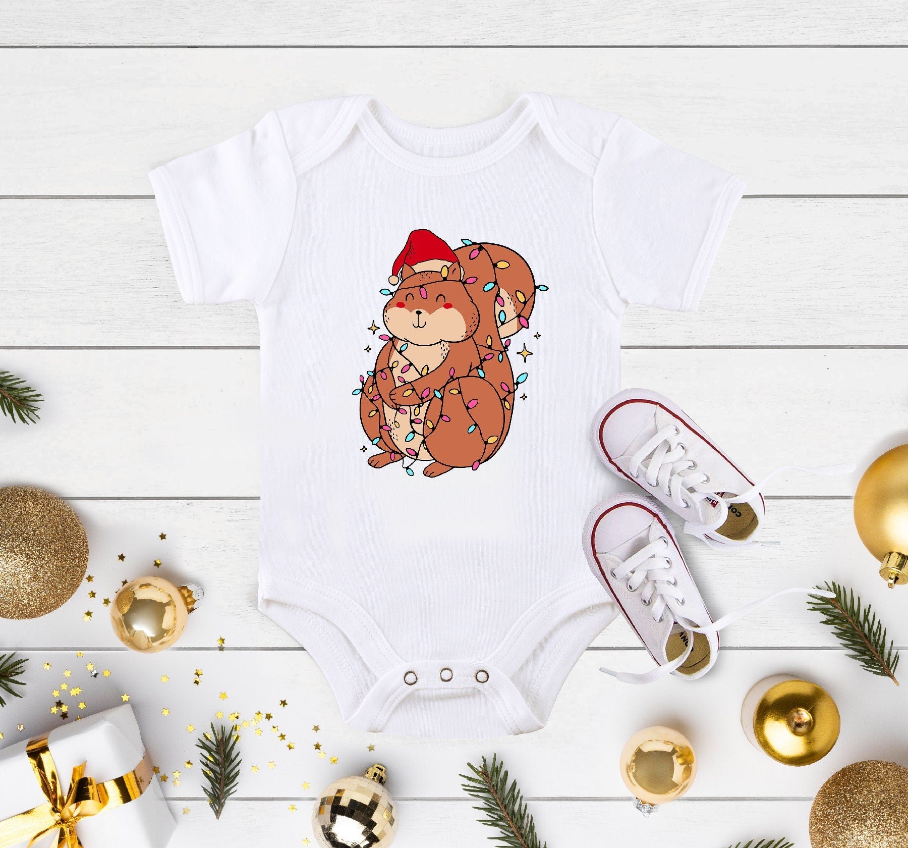 Christmas Squirrel Lights Baby OnesieĀ®, Christmas Shirt, Funny Christmas Shirt, Christmas Gift Shirt, Christmas Gift For Baby