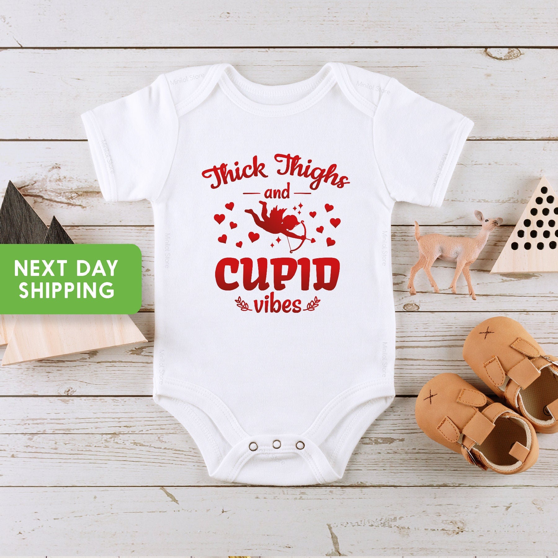 Thick Thighs & Cupid Vibes Valentines Baby OnesieĀ®, Valentine Love Cupid Baby OnesieĀ®, Valentines Kids Shirt, Baby Shower Gift